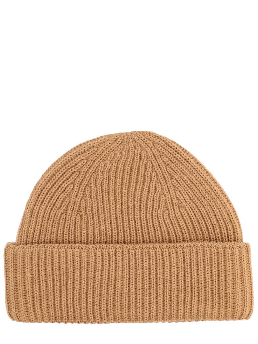 Maison Kitsuné Beanie With Fox Patch In Brown