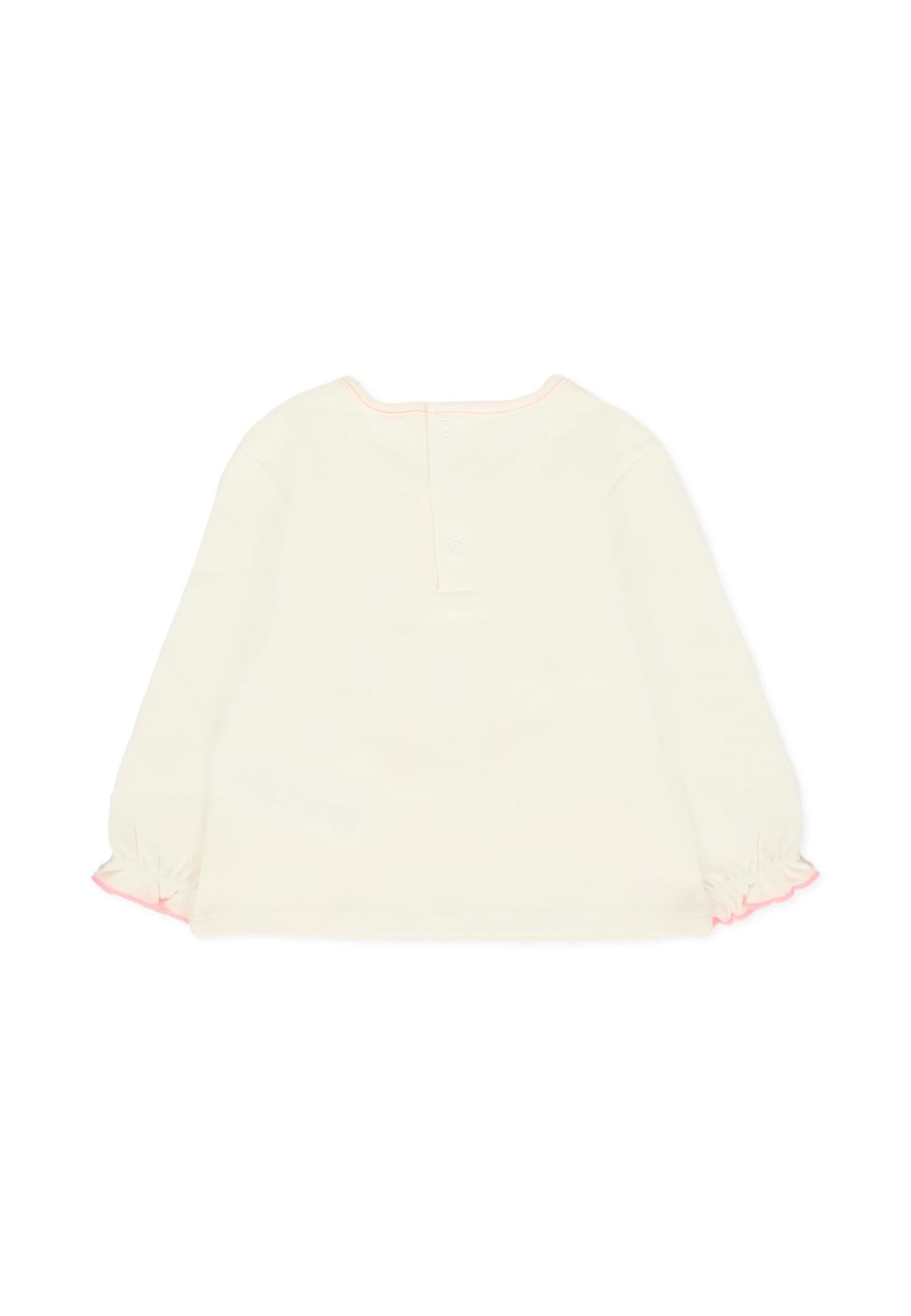 Billieblush Ivory T-shirt For Baby Girl With Cat In White