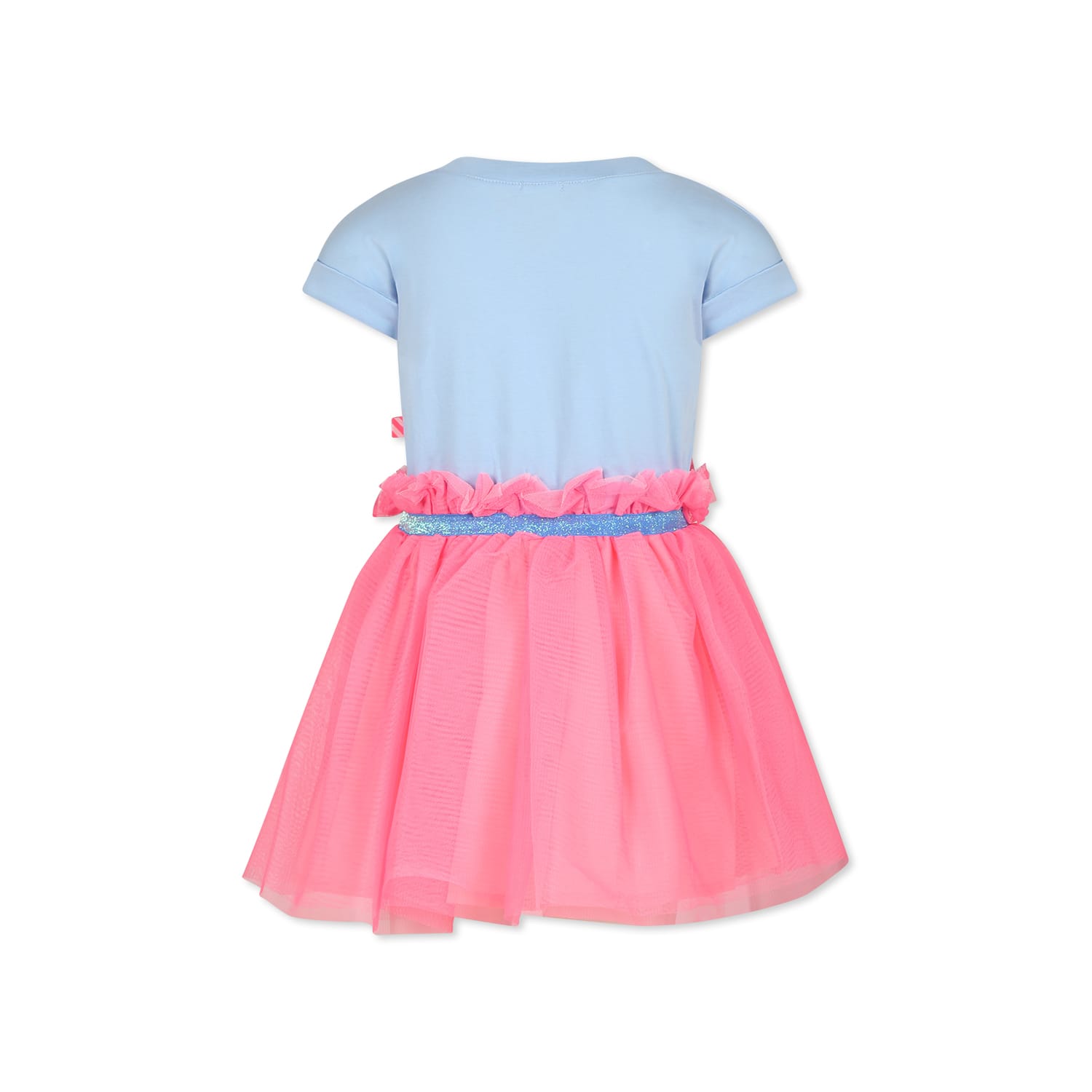 Shop Billieblush Light Blue Dress For Girl With Writing And Sequins In Multicolor