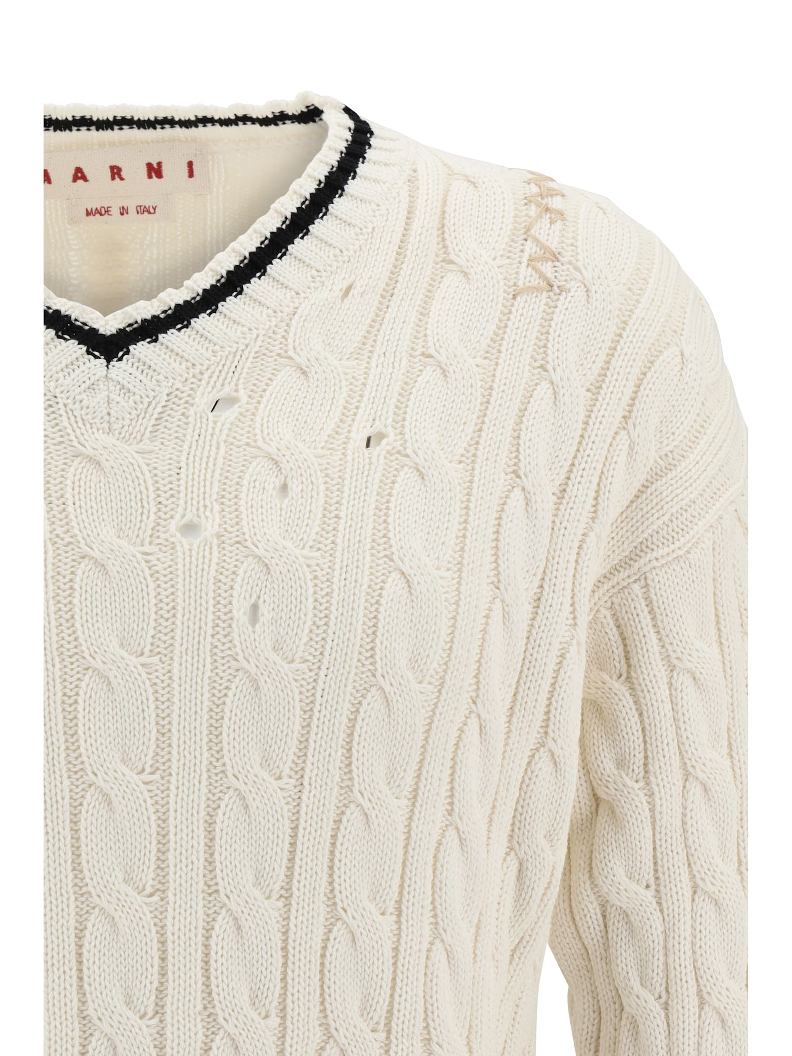 Shop Marni V Neck Sweater In Natural White