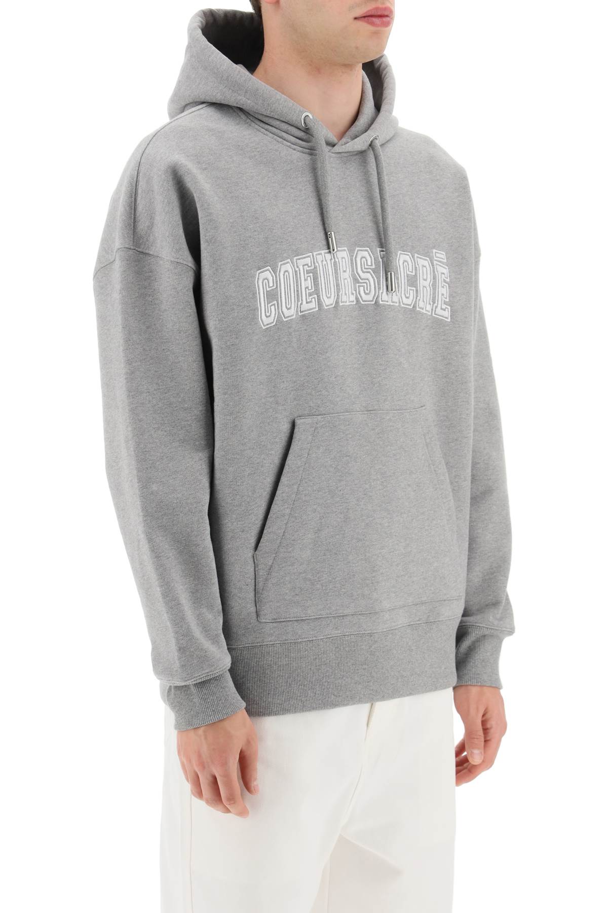 Shop Ami Alexandre Mattiussi Hoodie With Lettering Embroidery In Heather Grey (grey)