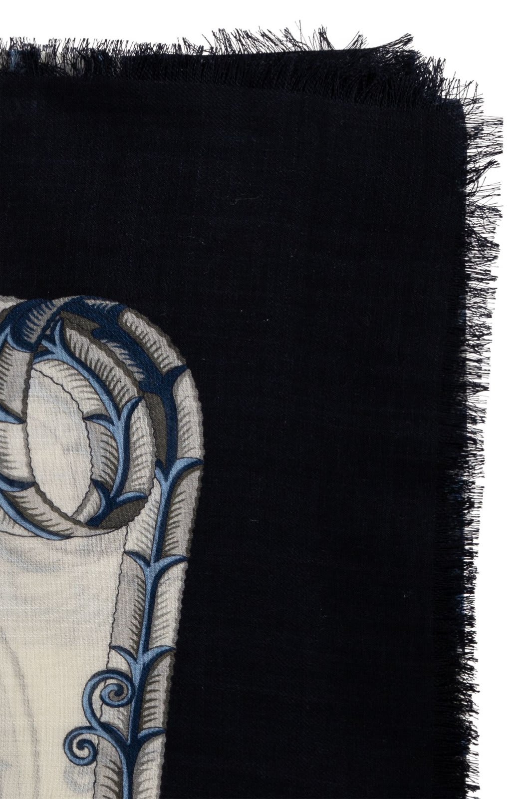 Shop Ferragamo Graphic Printed Frayed Scarf In Blue