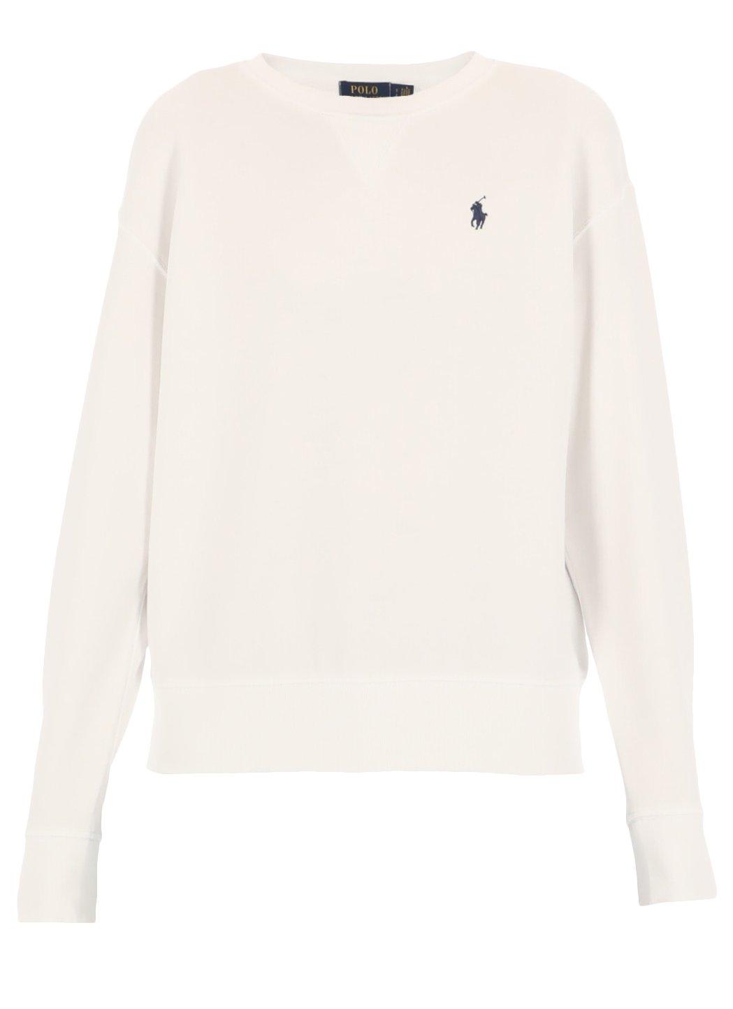 Shop Polo Ralph Lauren Logo Embroidered Crewneck Sweatshirt In Bianco