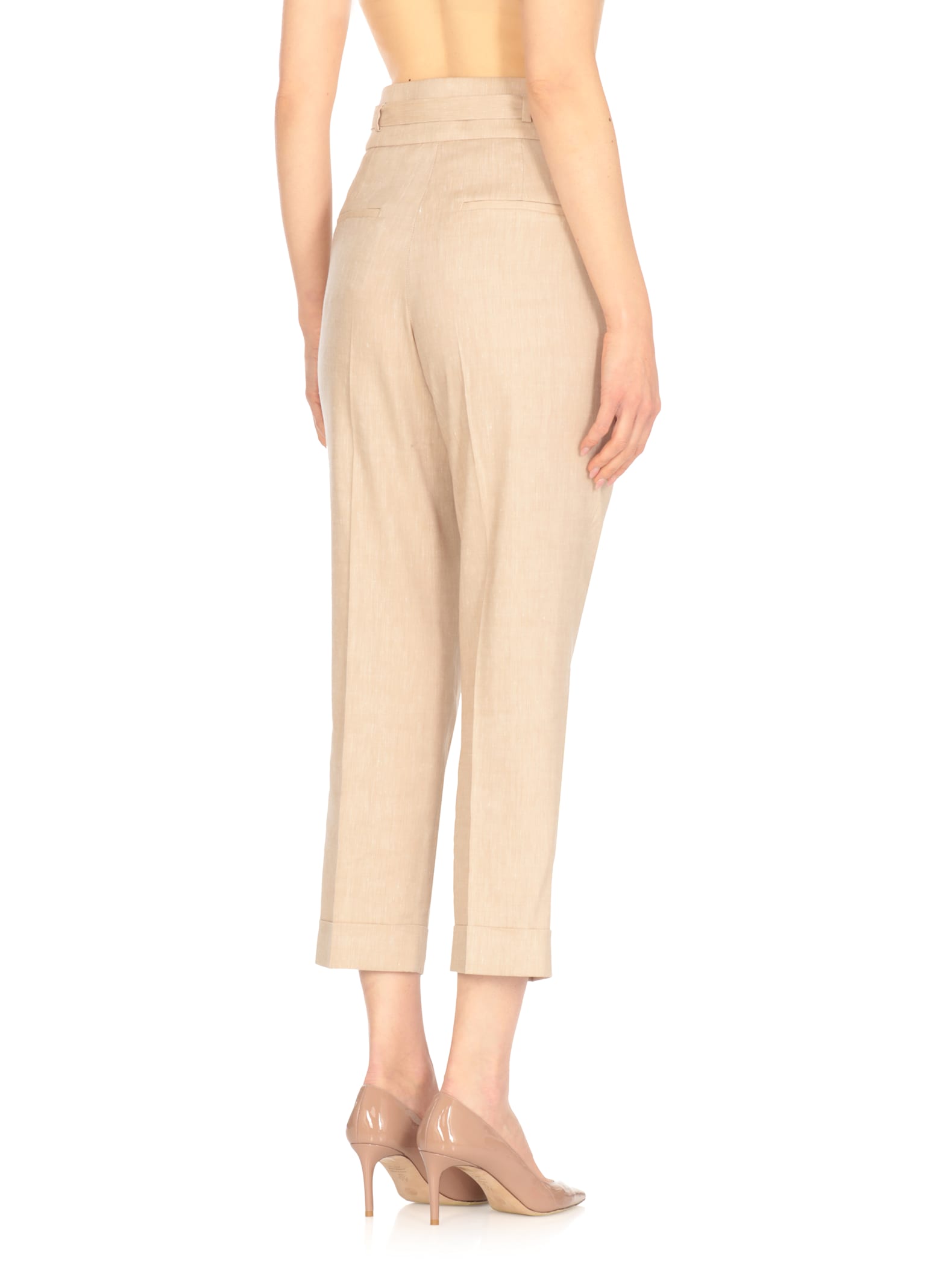 Peserico Beige Linen And Wool Pants In Neutral
