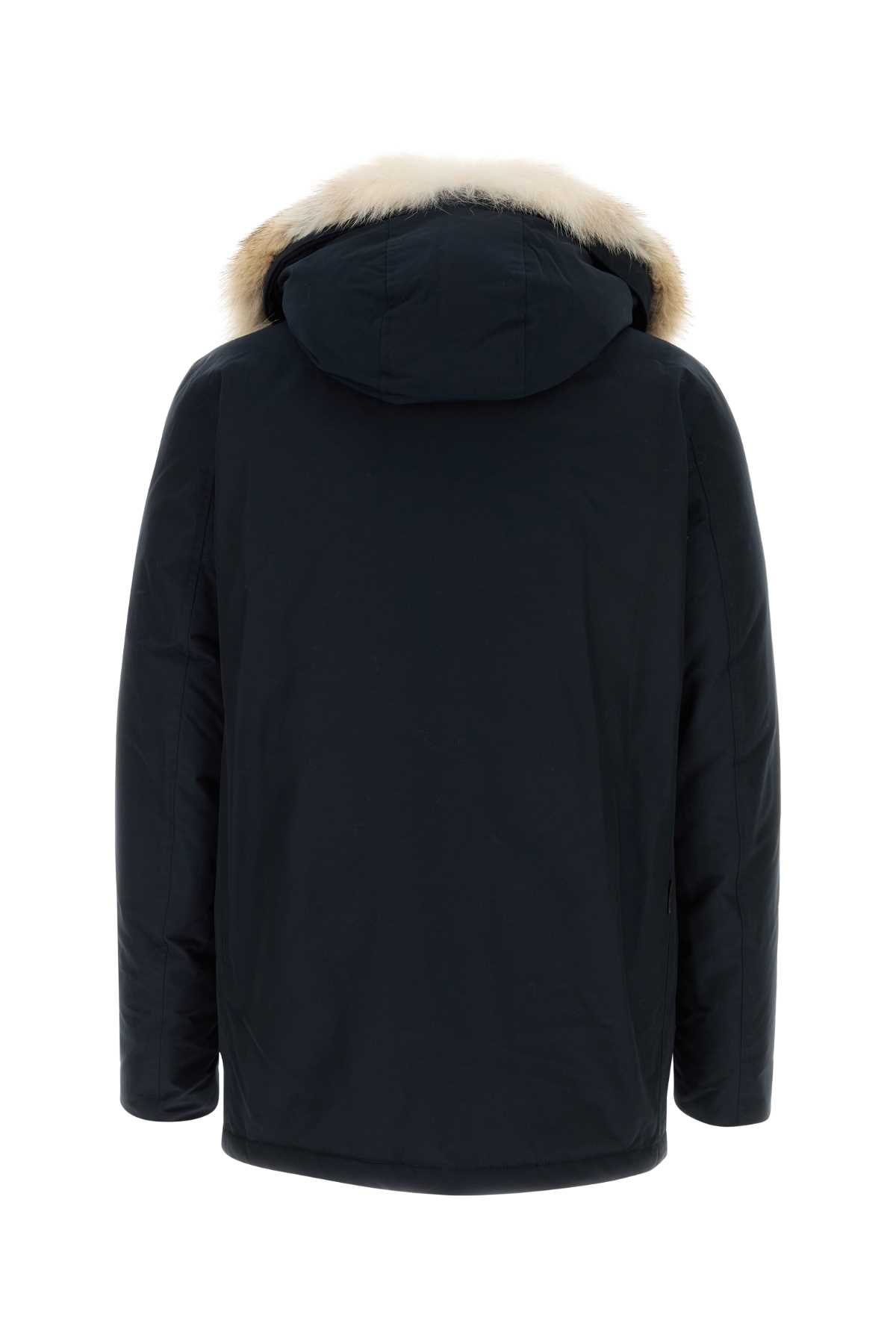 Woolrich Blue Down Filled Jacket With Fur Hood