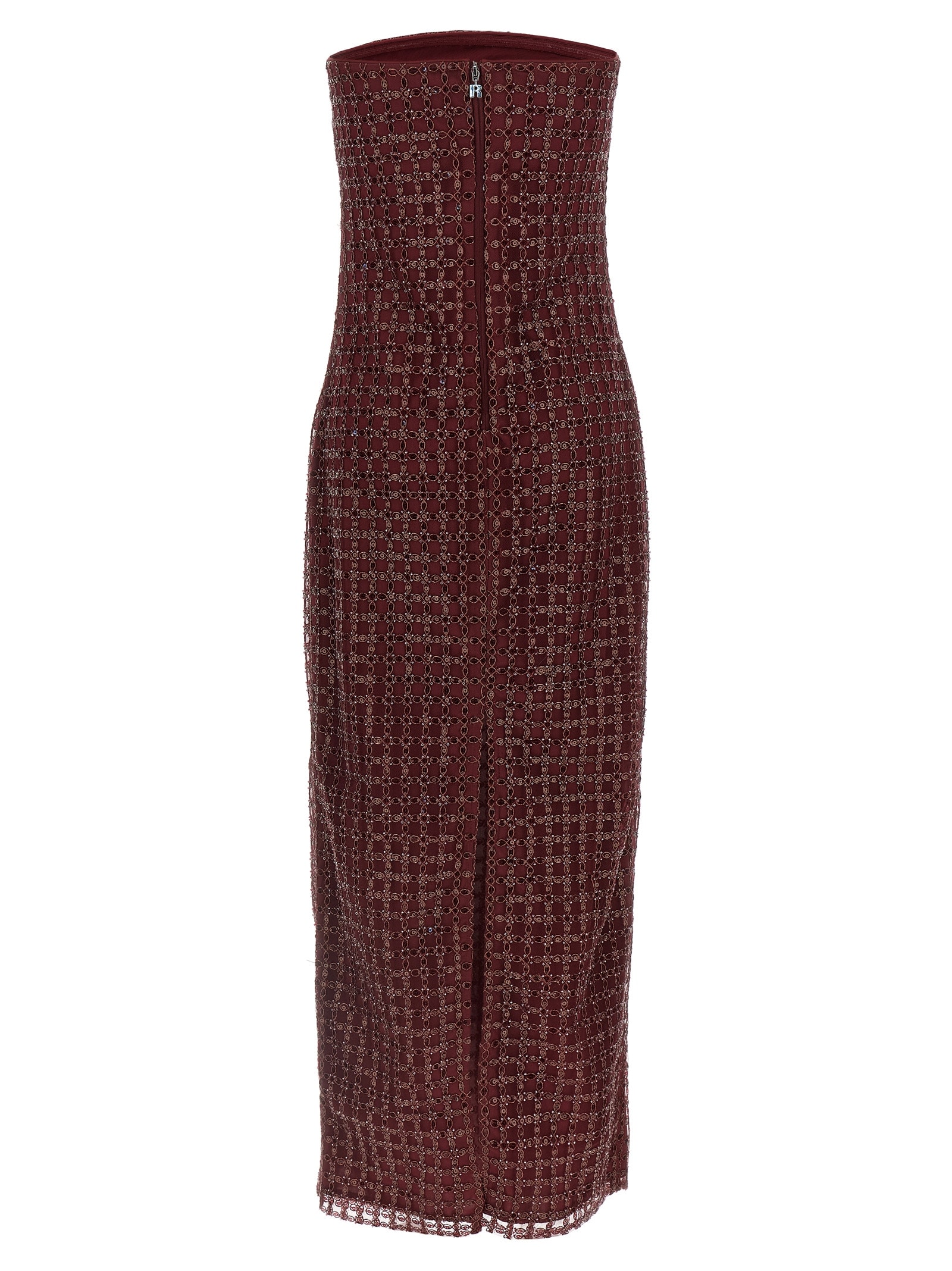 Rotate Birger Christensen Rotate Floor-length Burgundy Strapless Evening Dress With Sequined Detailing In Red