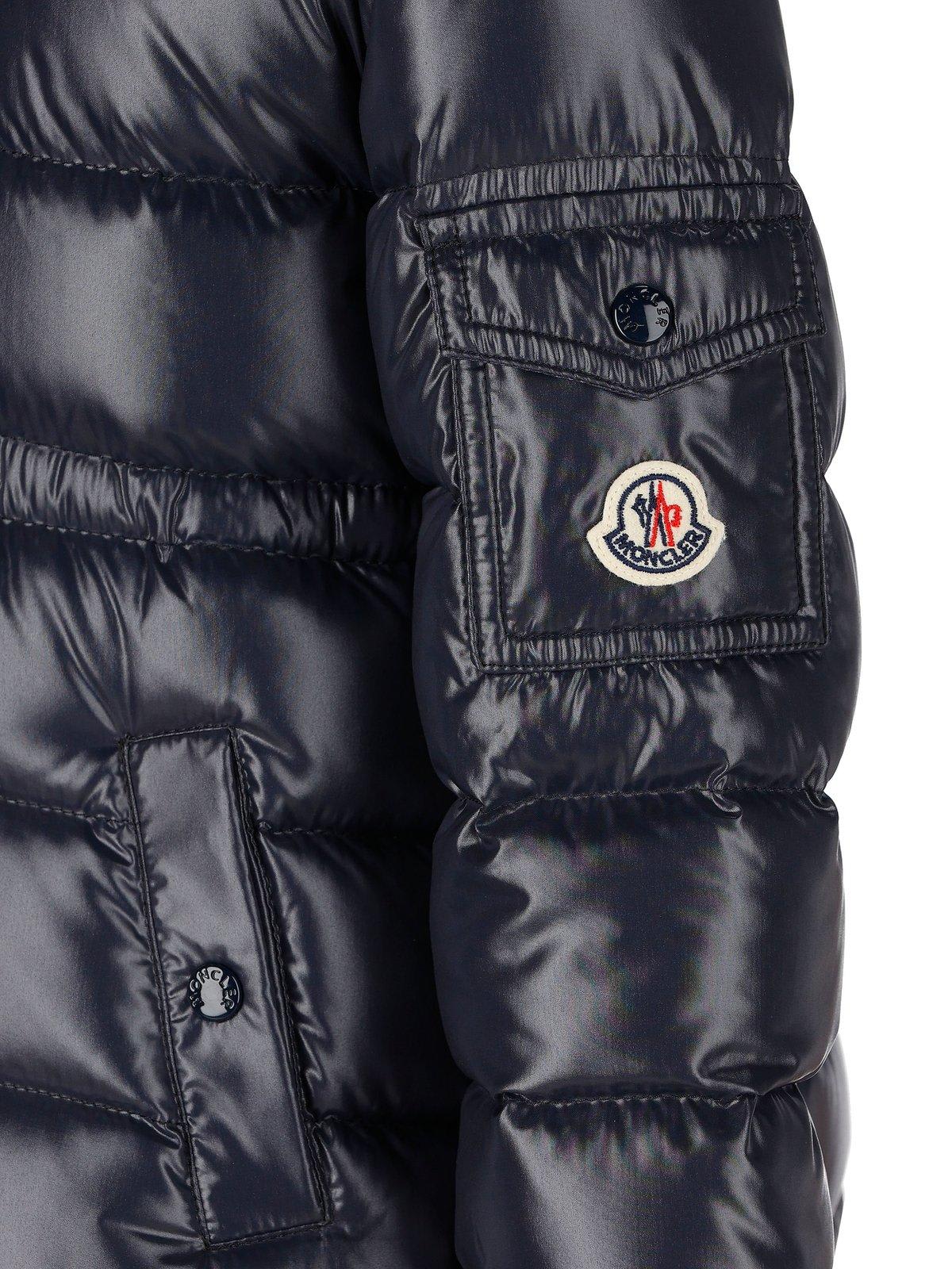 Shop Moncler Logo-patch Hooded Padded Jacket In Navy