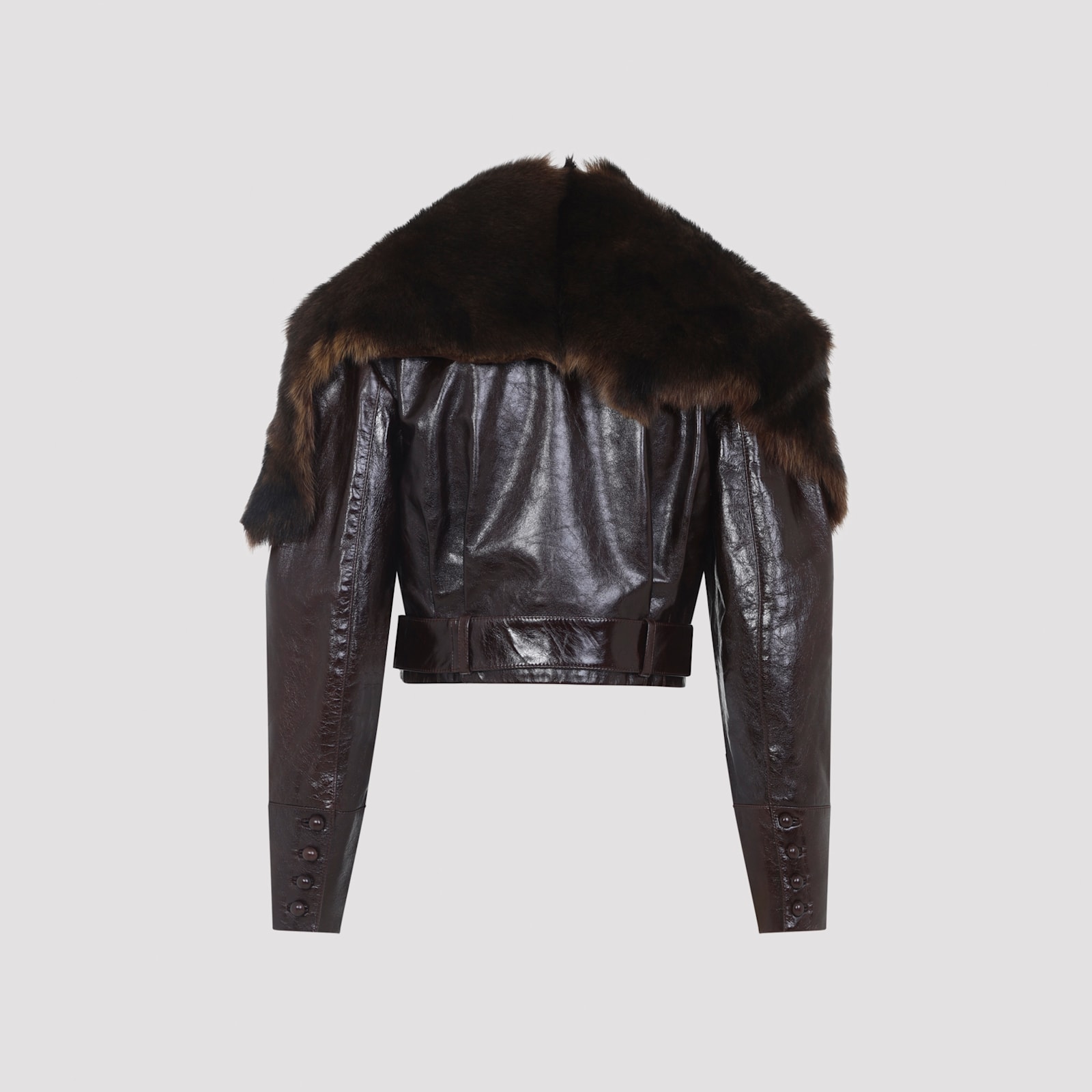 Chloé Shiny Leather Crop Moto Jacket With Removable Lamb Shearling Collar In Black
