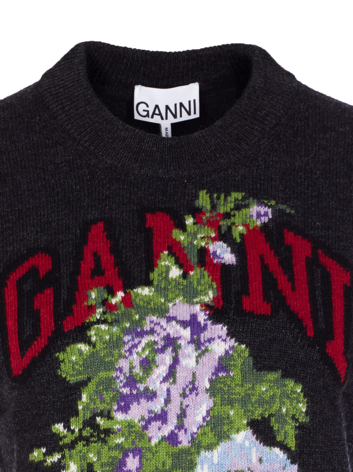 Ganni Flowers Grey Vest In Black