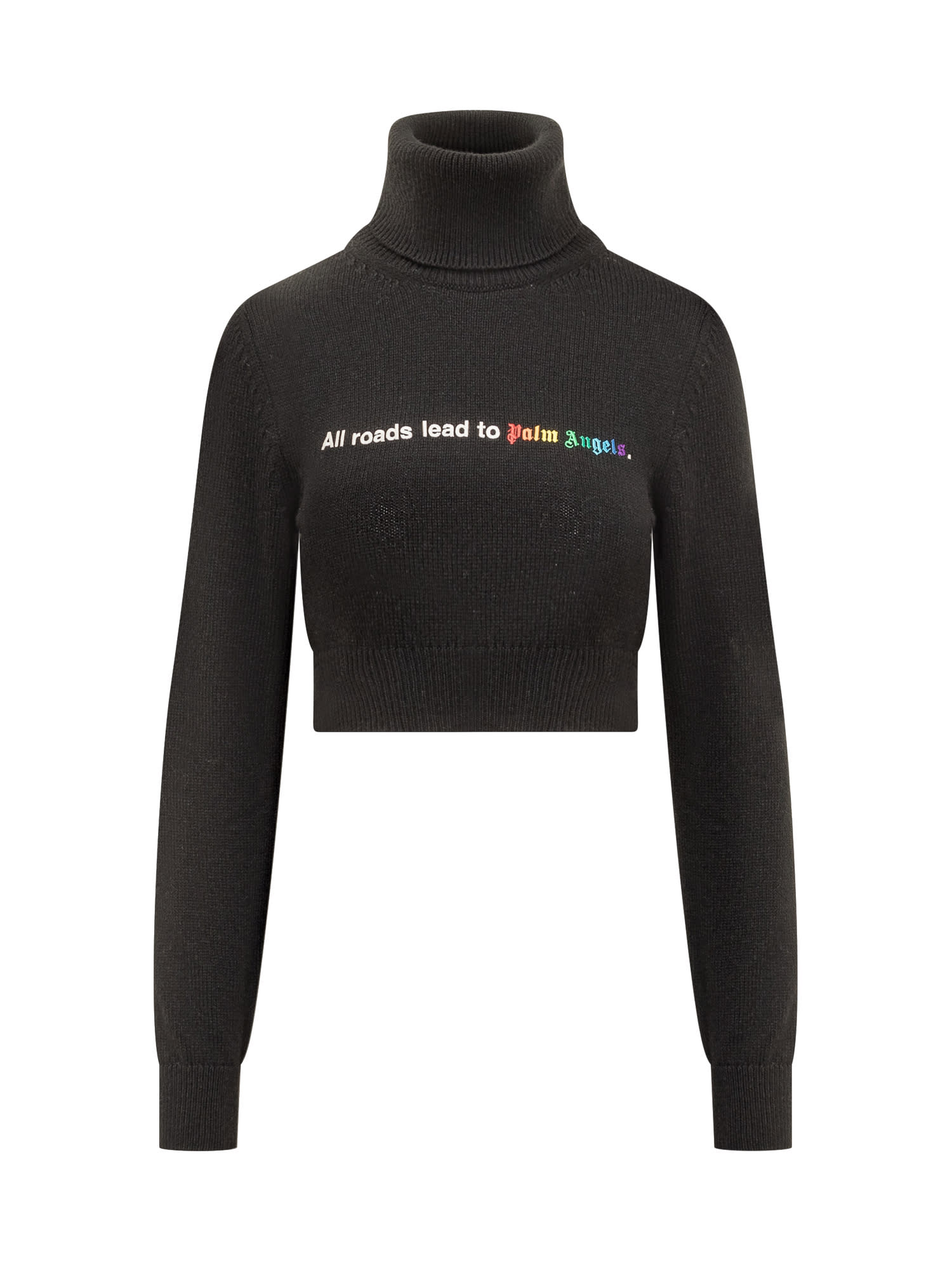 Palm Angels Turtleneck Sweater In Black/white