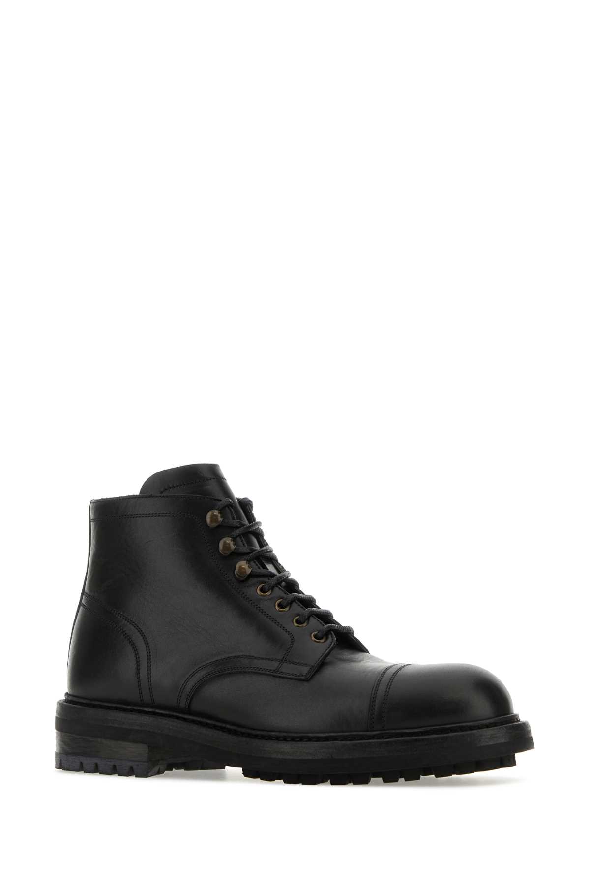 Shop Dolce & Gabbana Black Leather Re-edition Ankle Boots In 80999