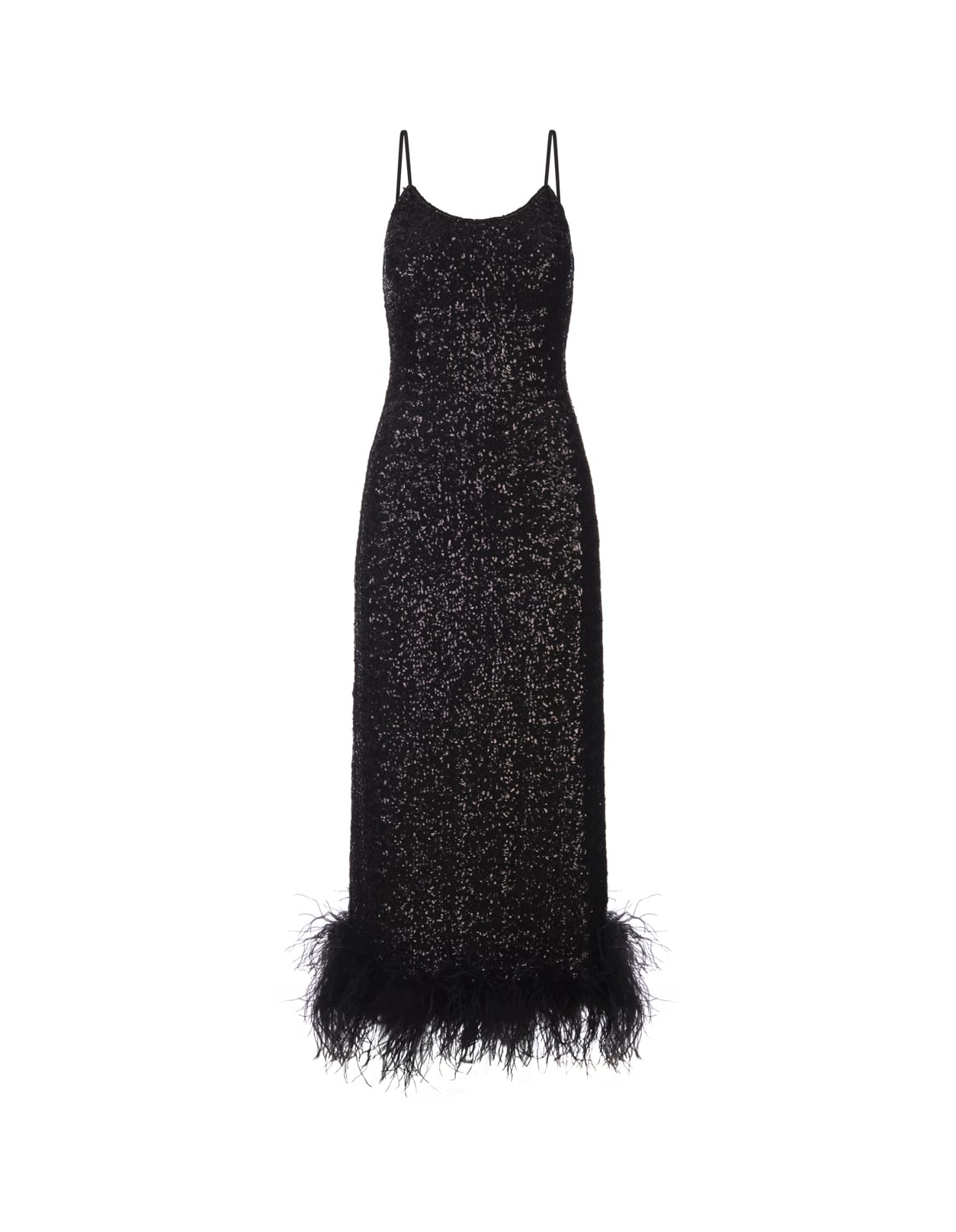 Shop Oseree Black Sequined Petticoat Dress With Feathers
