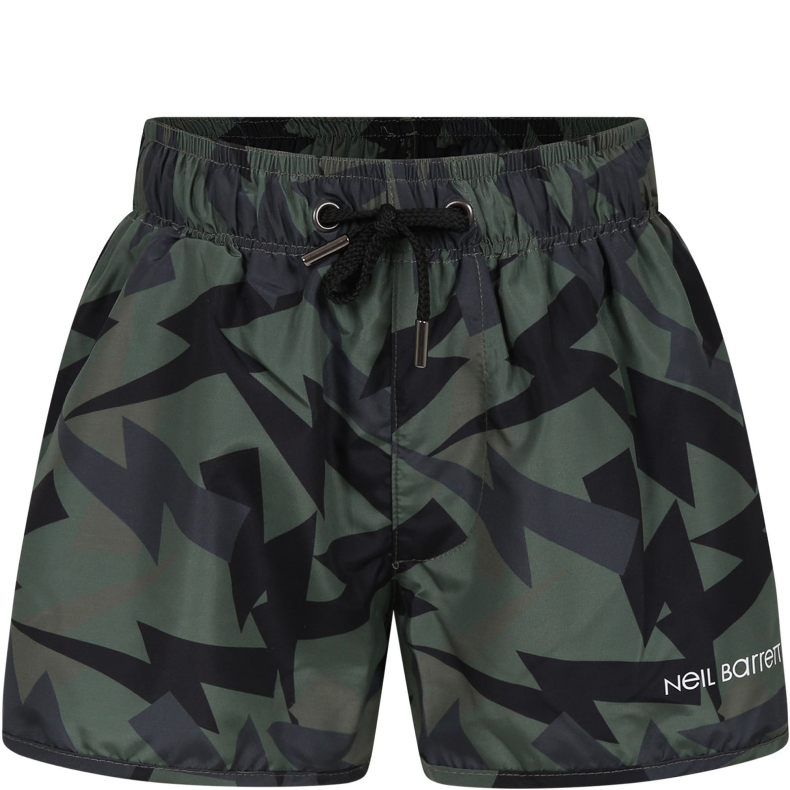 Neil Barrett Kids' Green Swim Boxer For Boy With Iconic Lightning Bolts In Multicolor