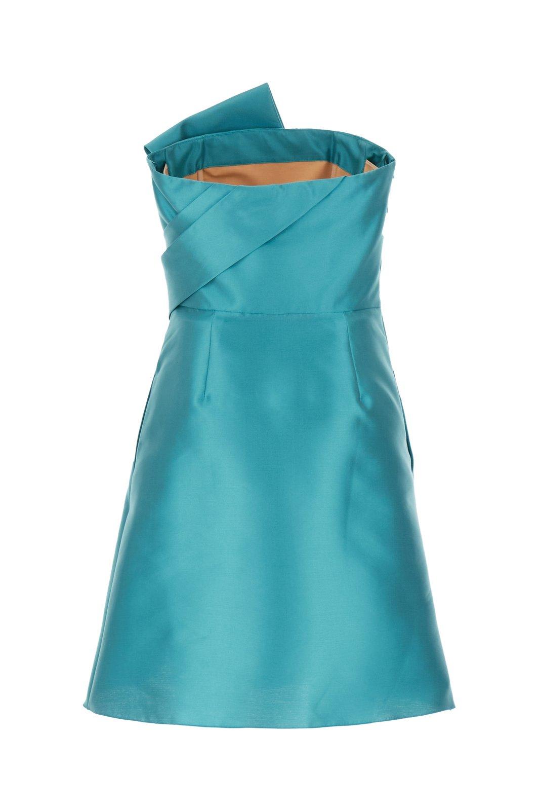 Shop Alberta Ferretti Mikado Strapless Mini Dress In Blue