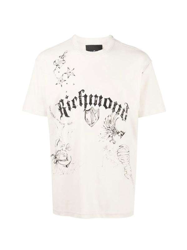 John Richmond T-shirt With Logo And Print In Avorio
