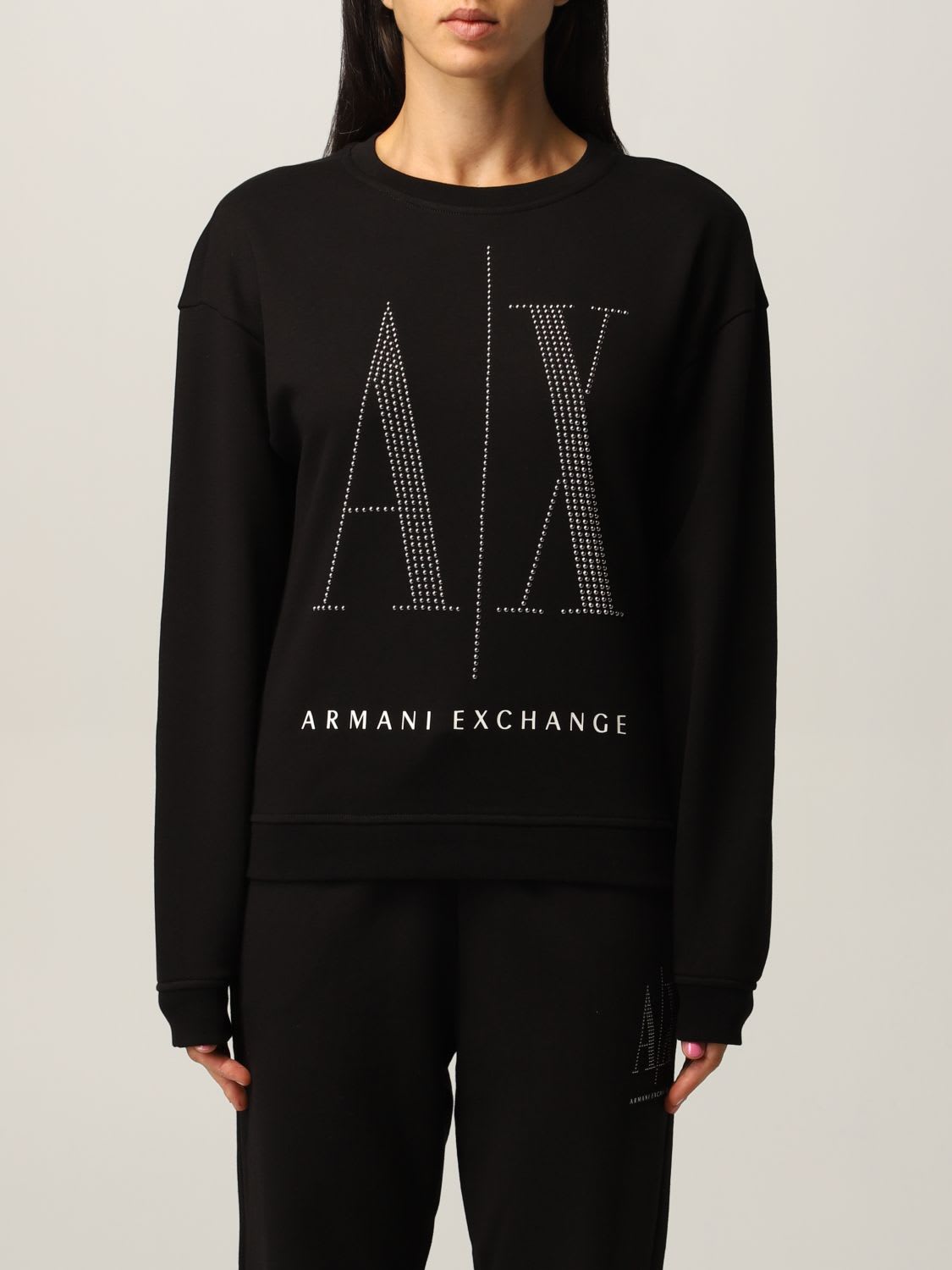 Armani Collezioni Armani Exchange Sweatshirt Logo Icon Studs Crewneck