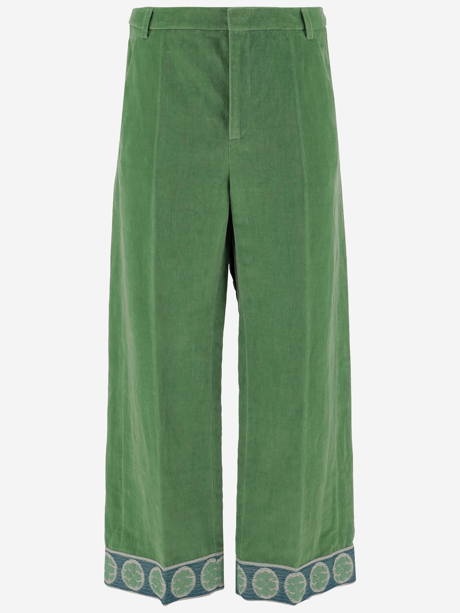 Washed Cotton-linen Velvet Pants With Jacquard Bottoms