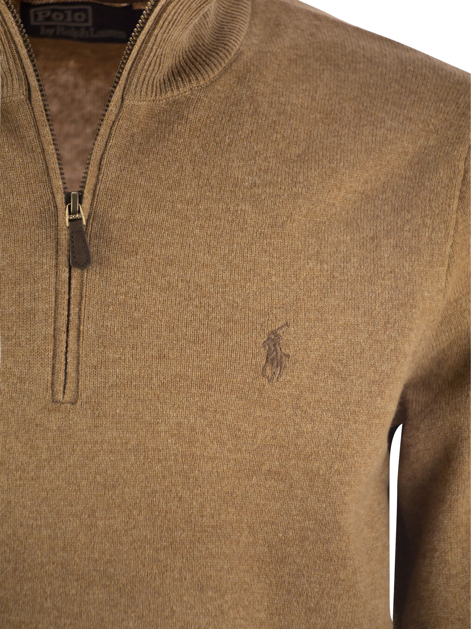 Polo Ralph Lauren Wool Pullover With Half Zip In Brown