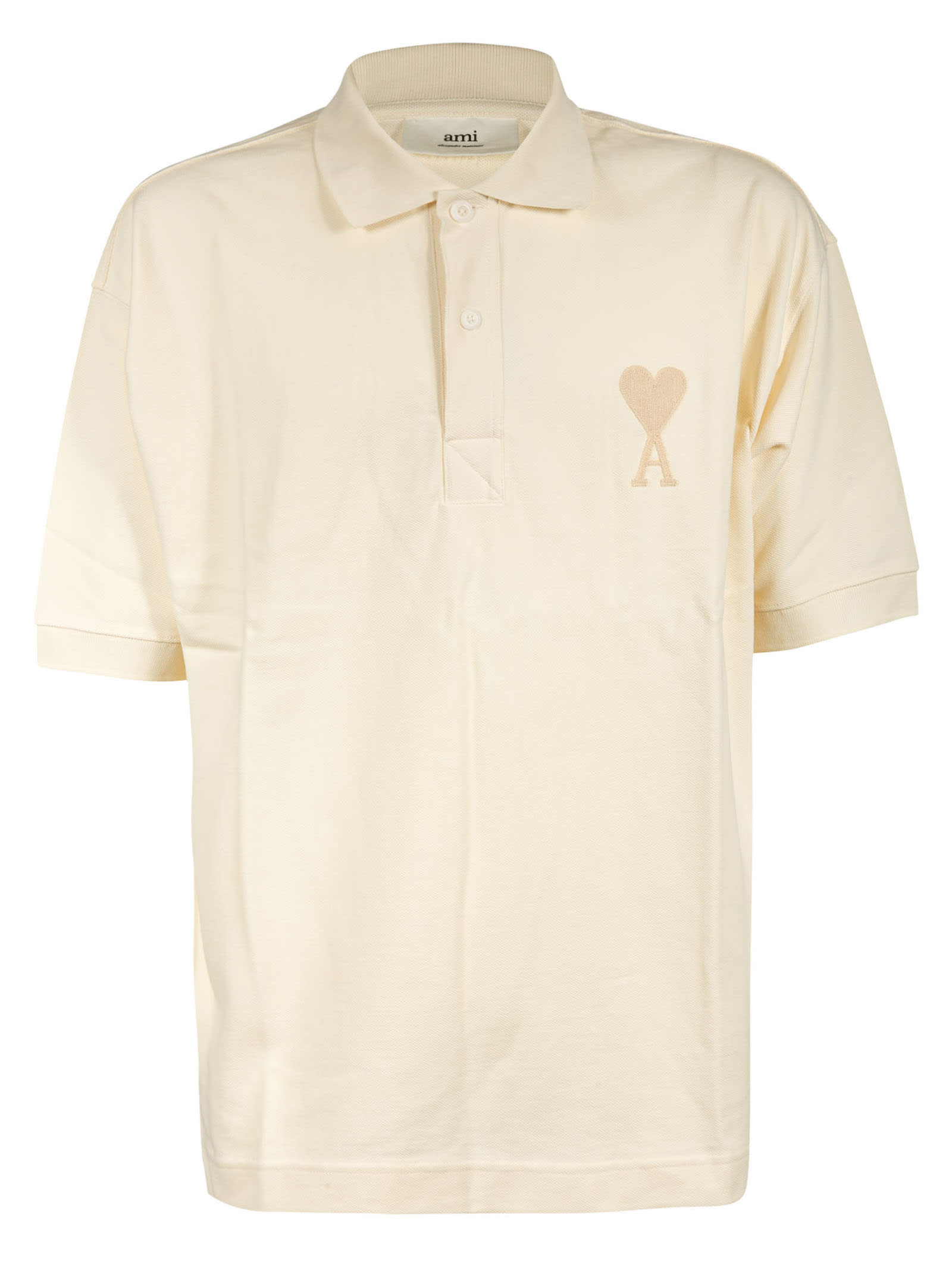 Ami Alexandre Mattiussi Logo Print Polo Shirt In Cream