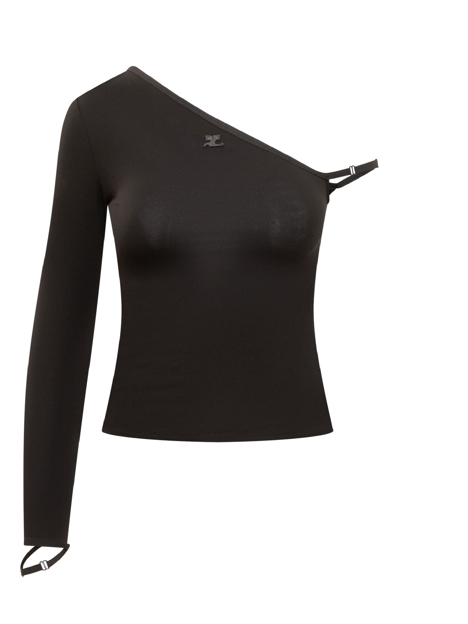 Shop Courrèges Crepe Top With Logo In Black