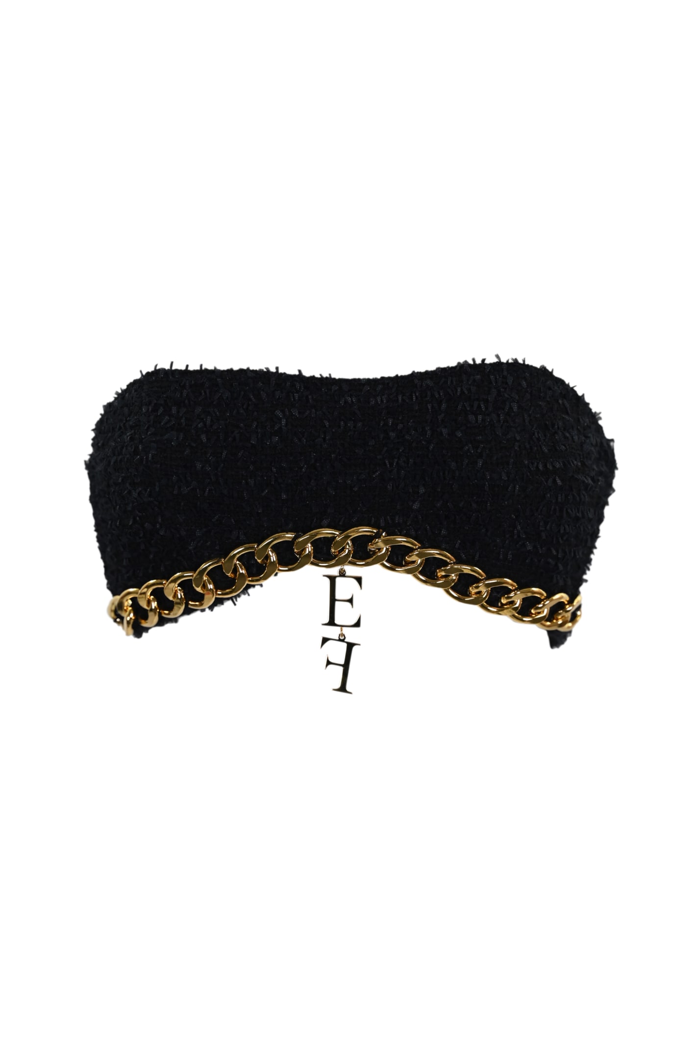 Elisabetta Franchi Tweed Top With Chain In Nero