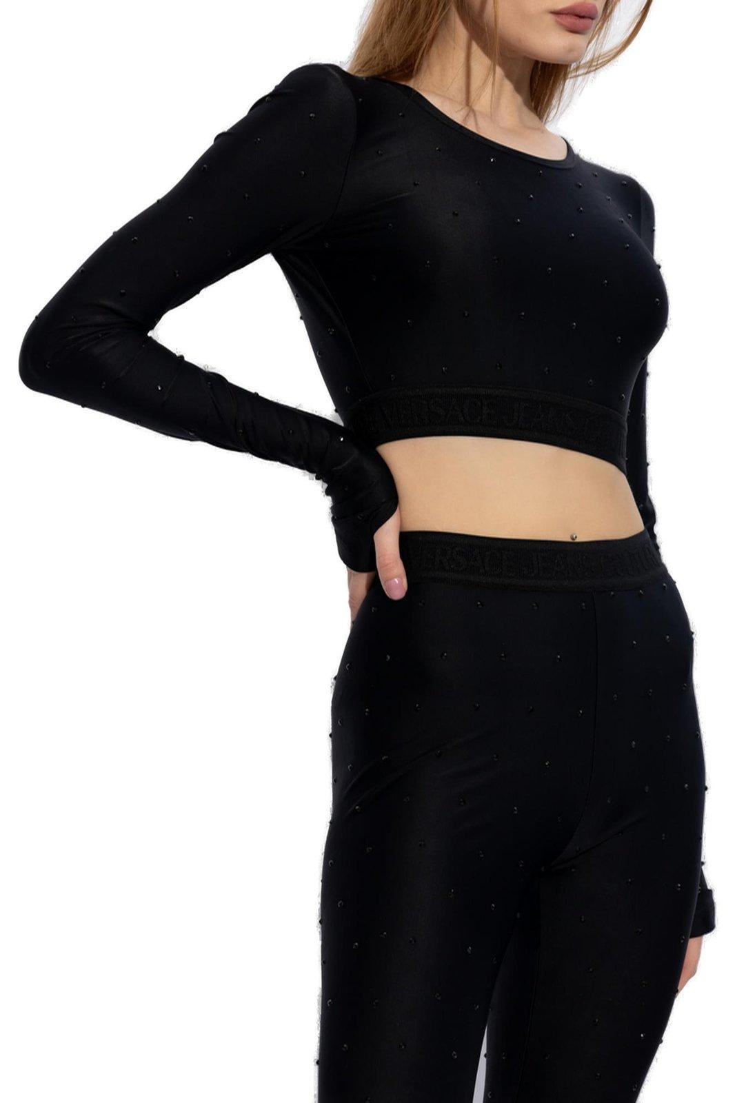 Shop Versace Jeans Couture Long-sleeved Cropped Top In Black