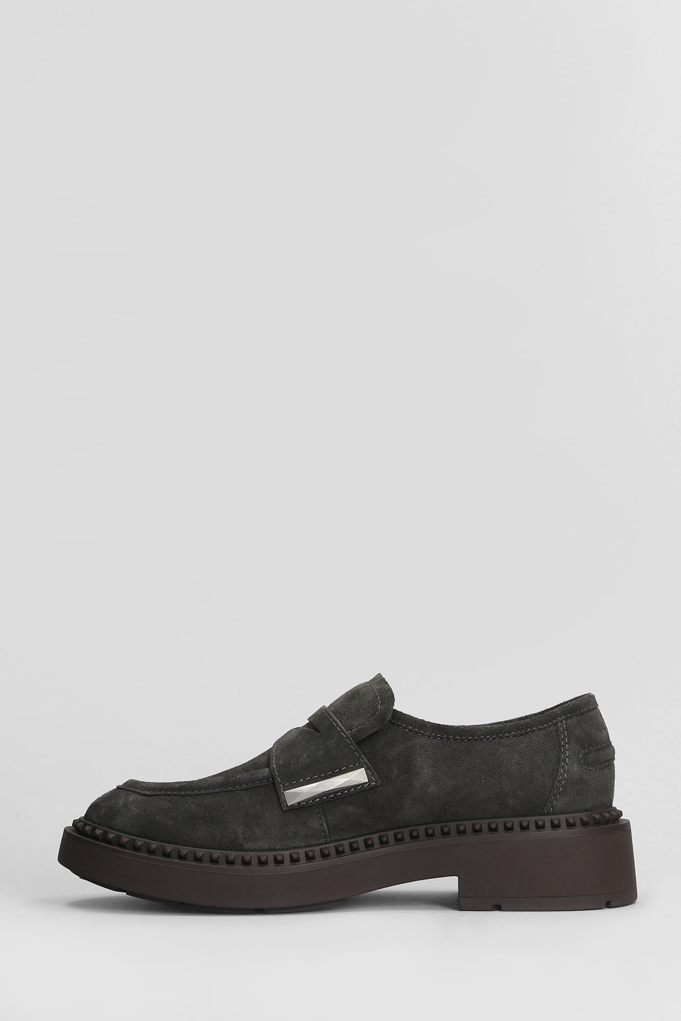 Shop Ash Medusa Loafers In Gunmetal Suede