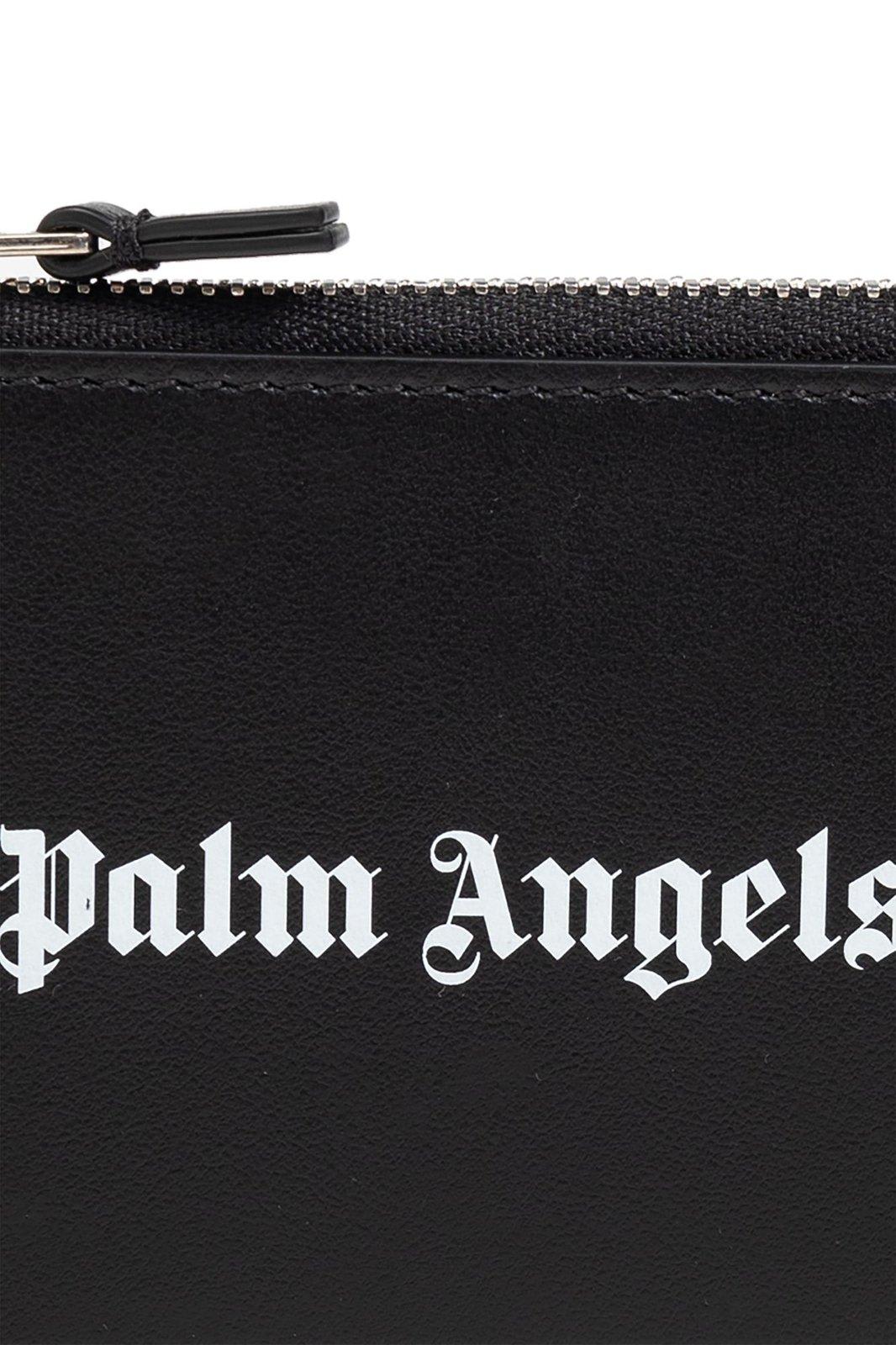 Shop Palm Angels Logo Printed Zipped Cardholder In Black/white