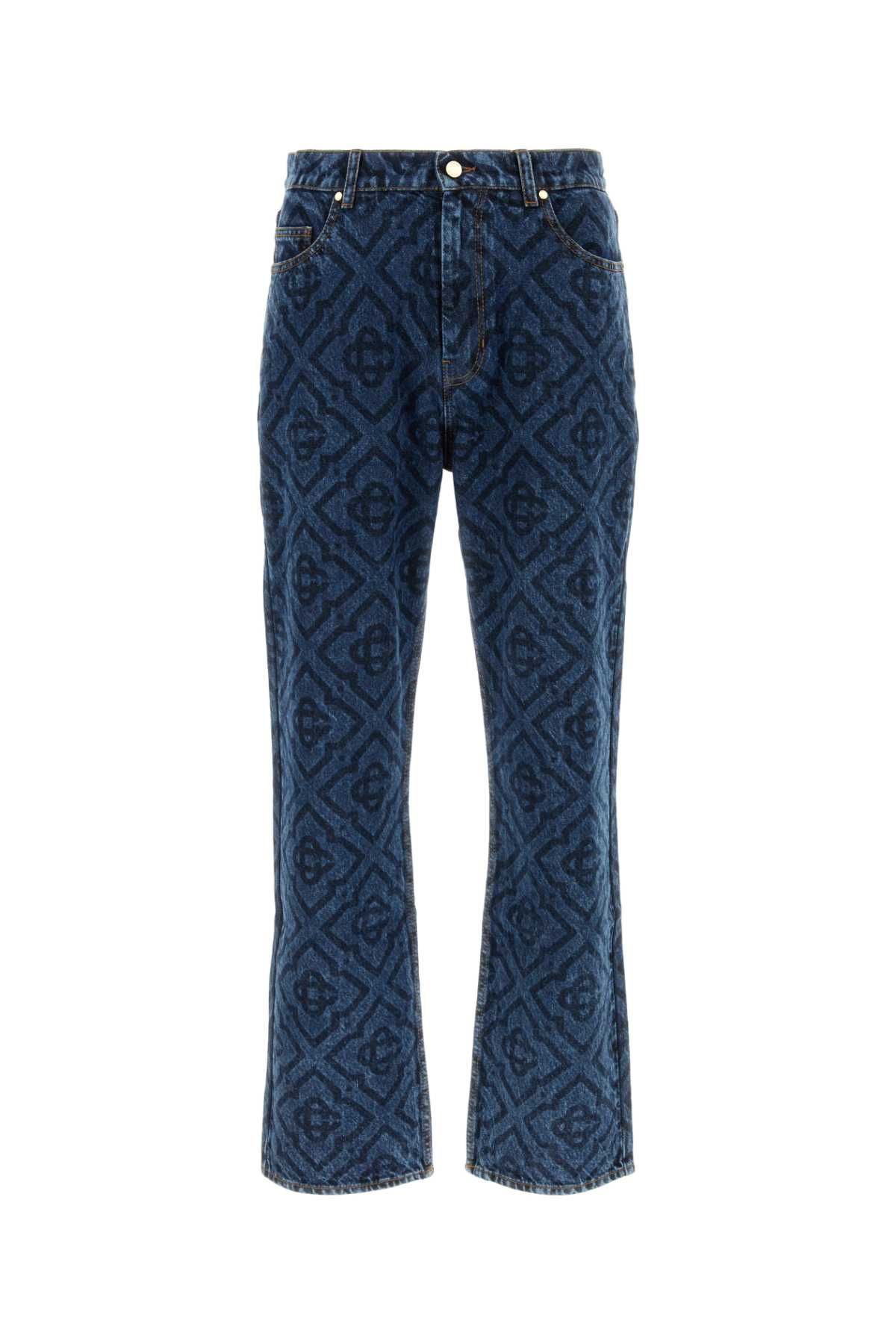 Shop Casablanca Printed Denim Jeans In Monogramdarkvintagewash