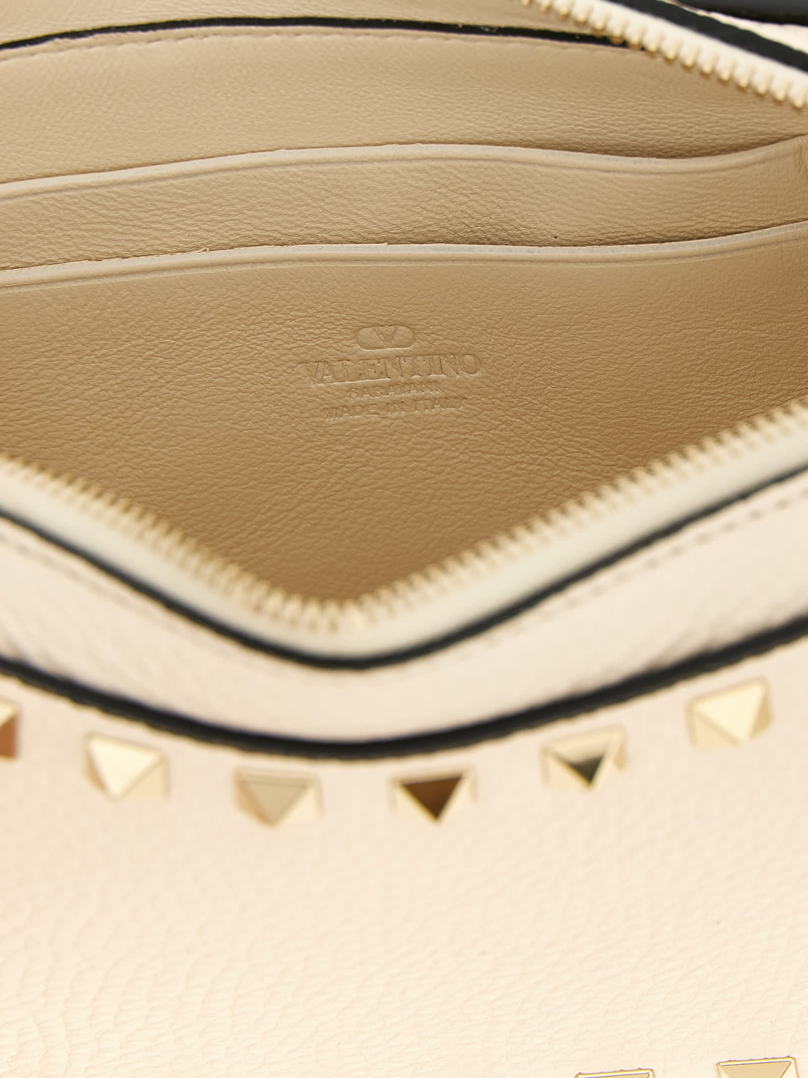 Valentino Rockstud Rectangular Clutch Bag With Wrist Strap In Neutral