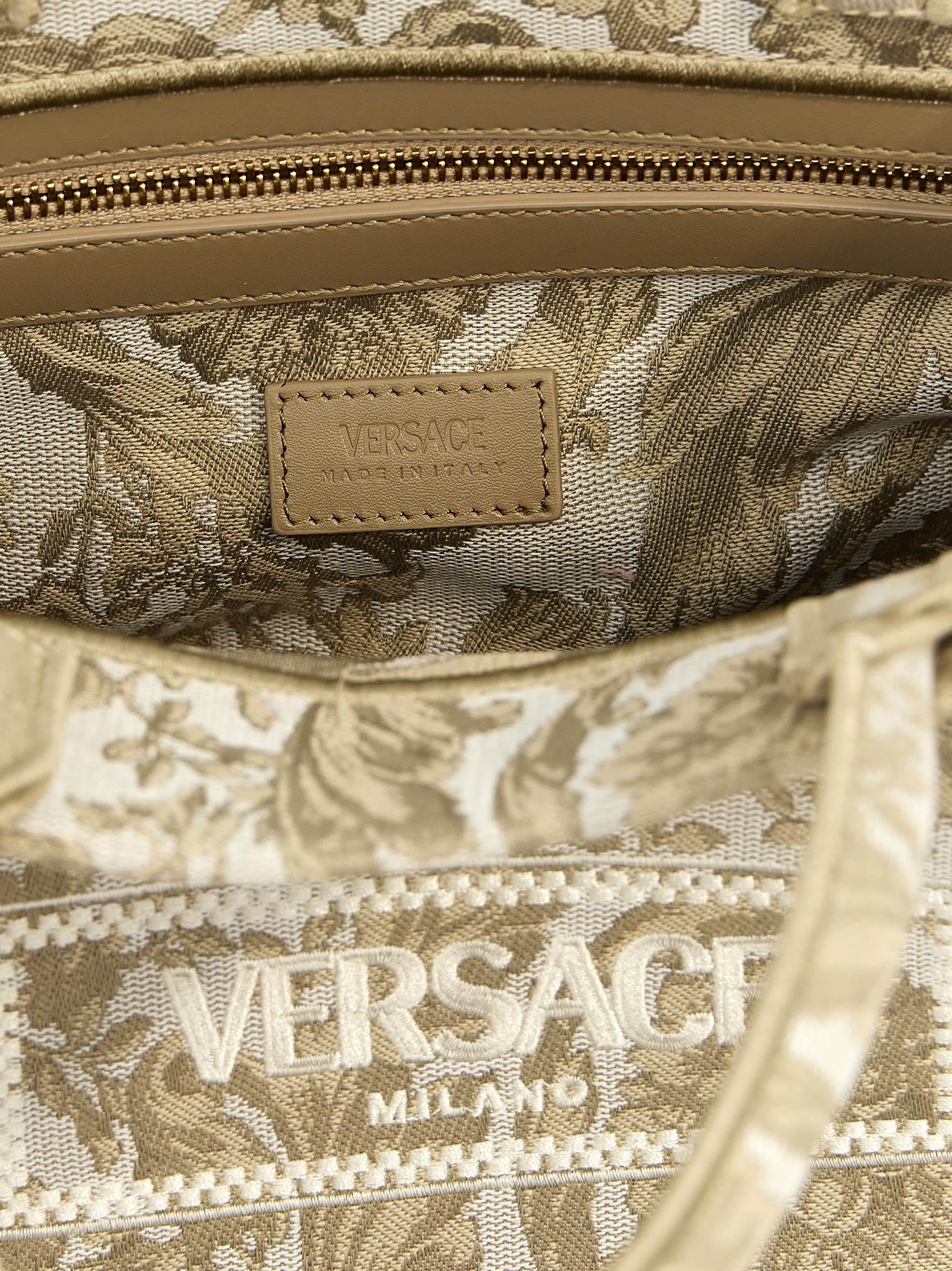 Shop Versace Athena Small Shopping Bag In Beige