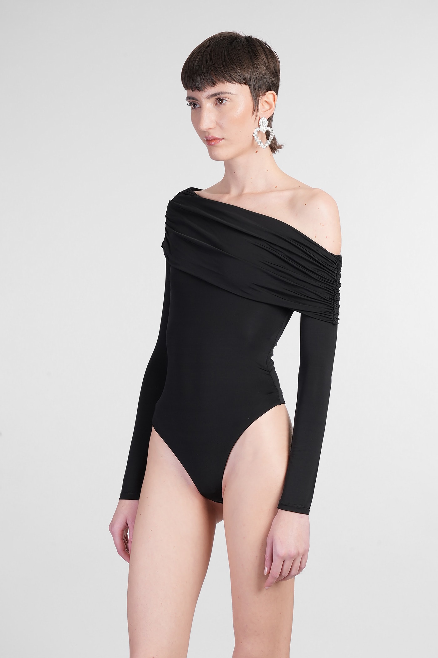 Alice And Olivia Mollie Off Shoulder Convertible Thong Bodysuit Black In Black