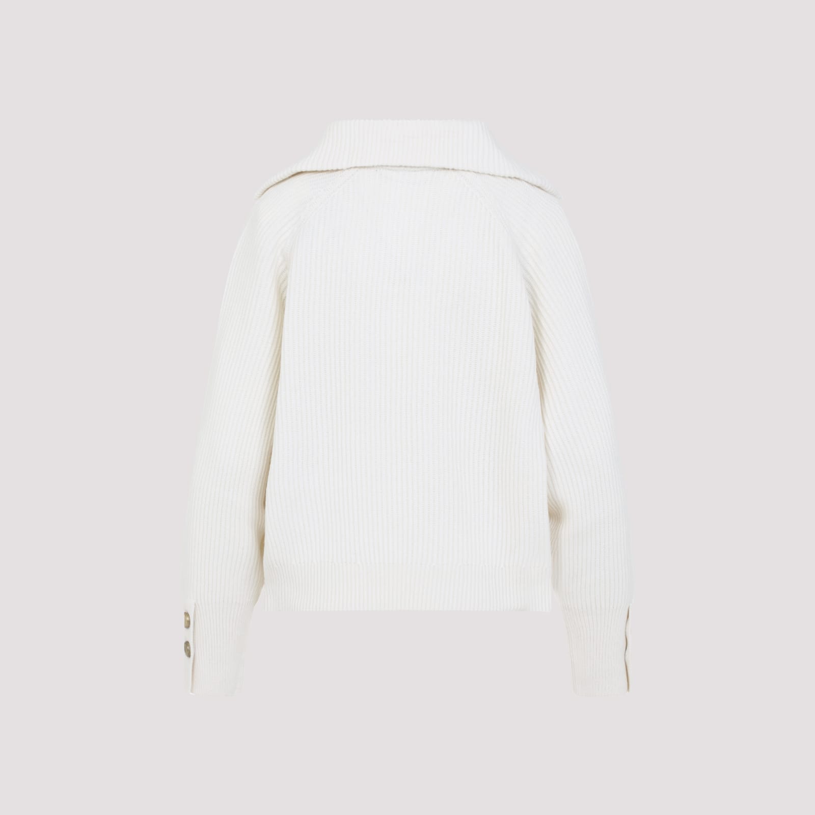 Brunello Cucinelli Wide Collar Ribbed Knit Sweater In White