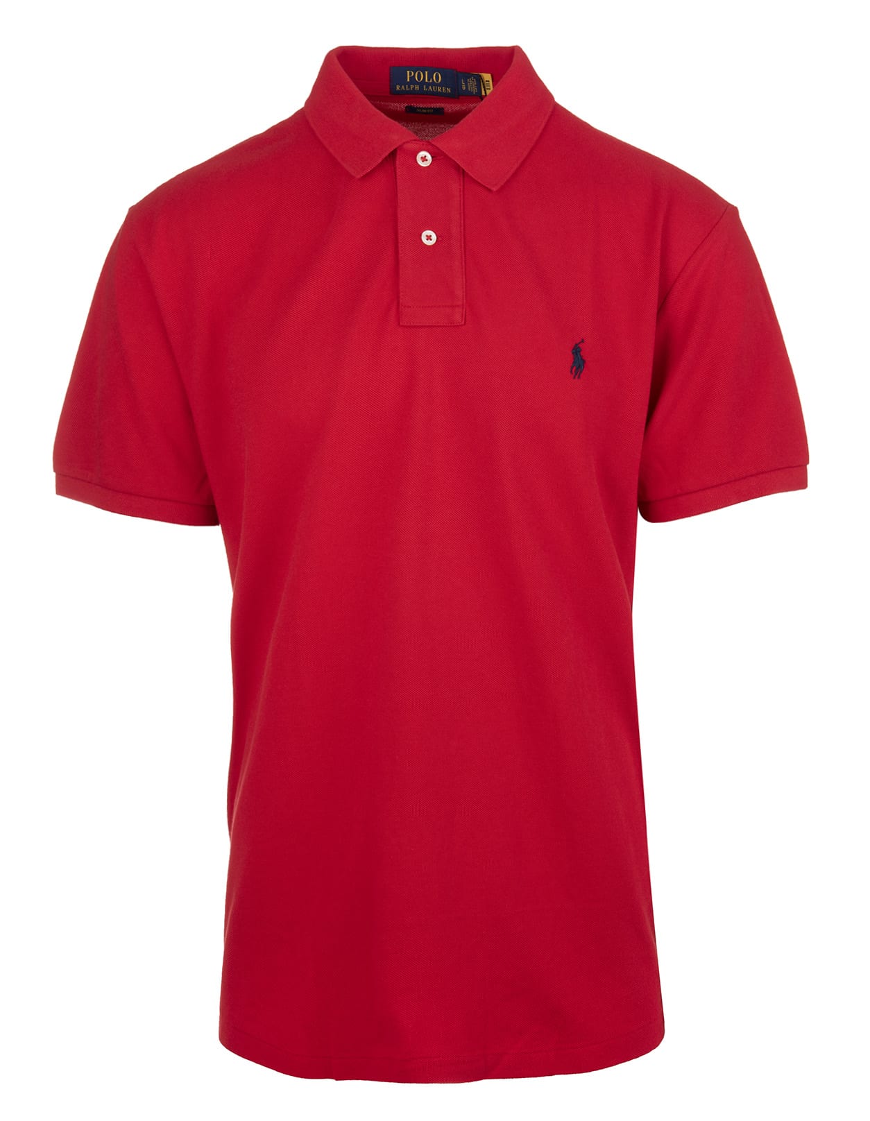 Ralph Lauren Man Red And Navy Blue Slim-fit Pique Polo Shirt