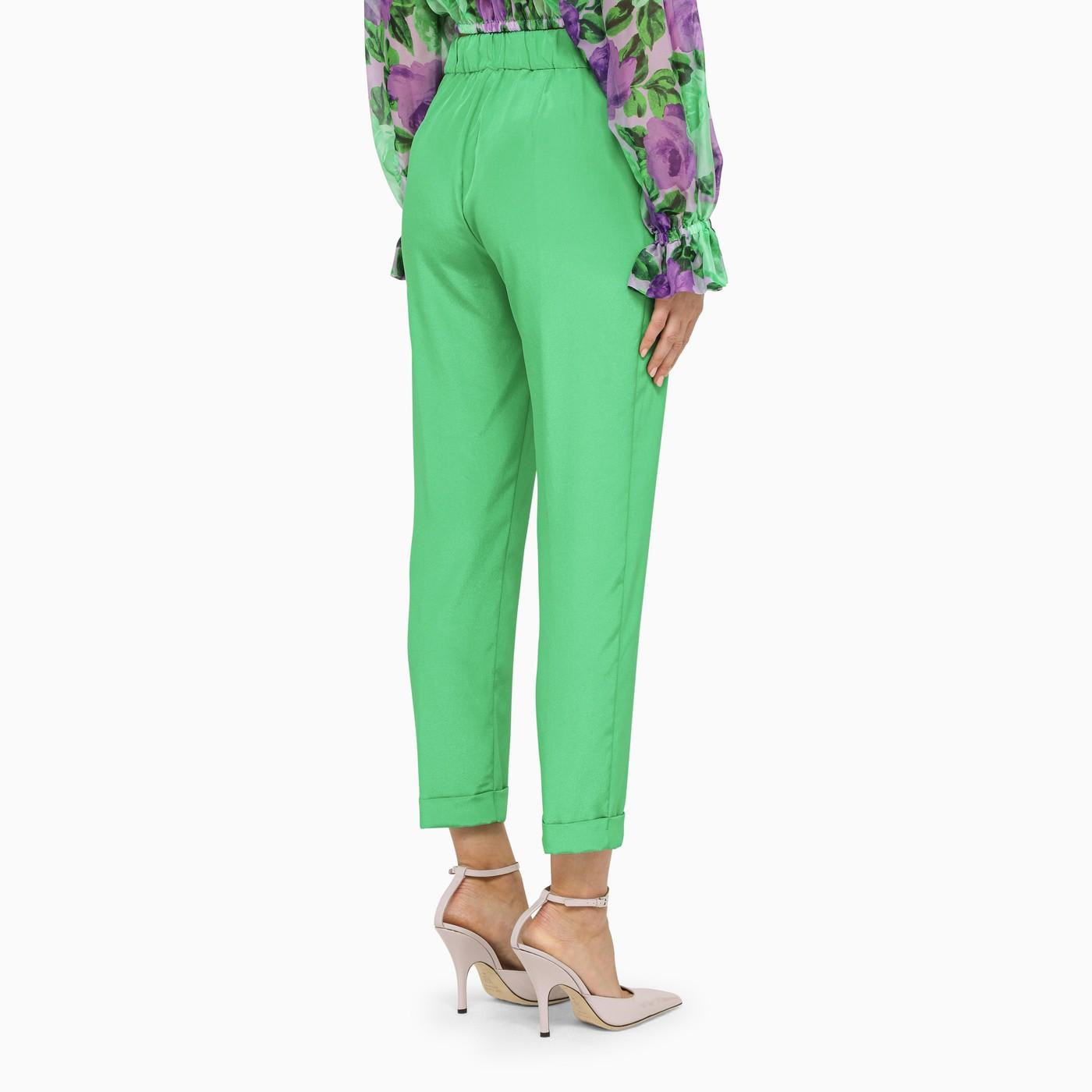 Shop P.a.r.o.s.h Green Satin Trousers With Elasticated Waistband