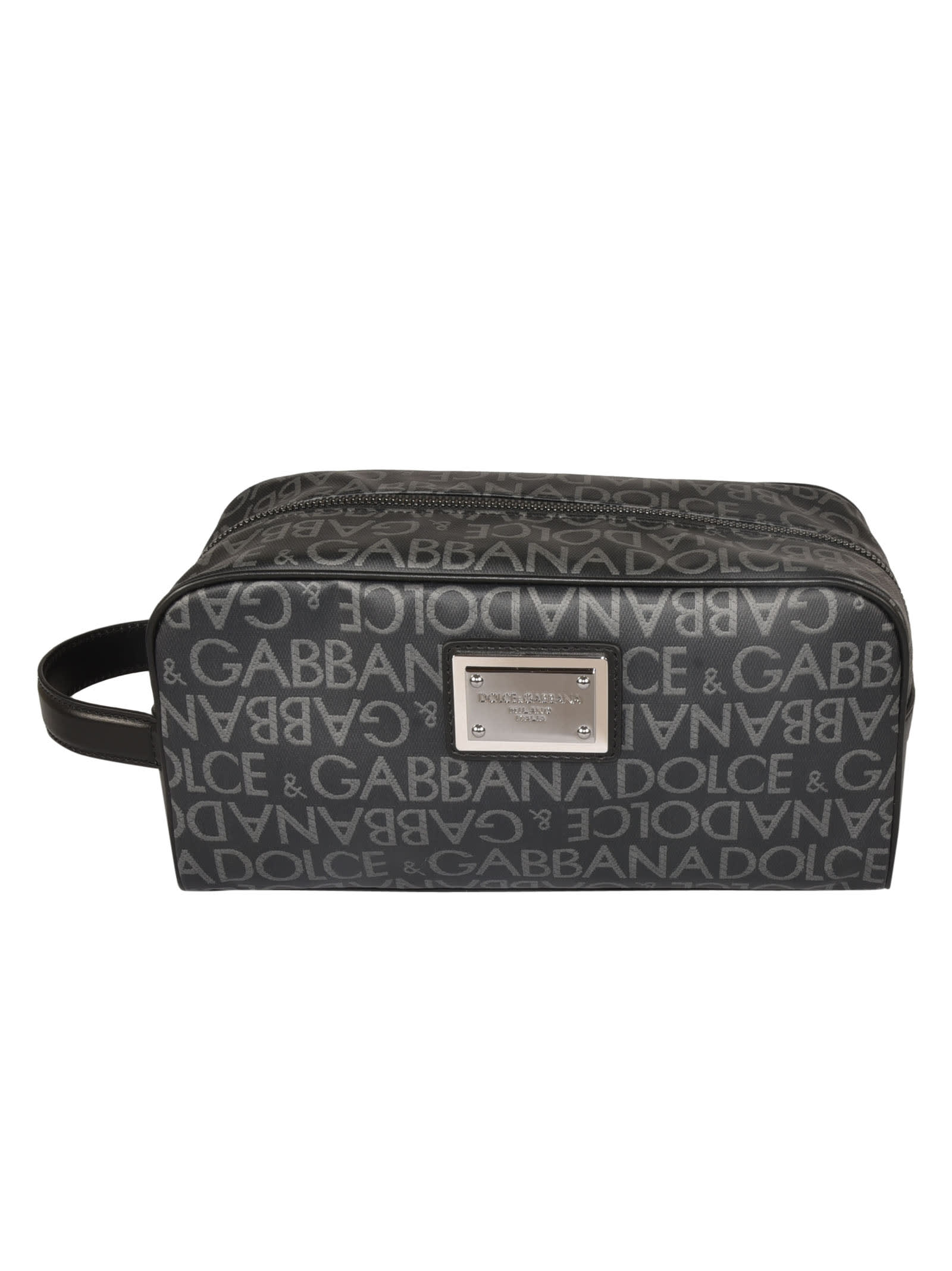 Dolce & Gabbana Logo All-over Top Zip Pouch In Black