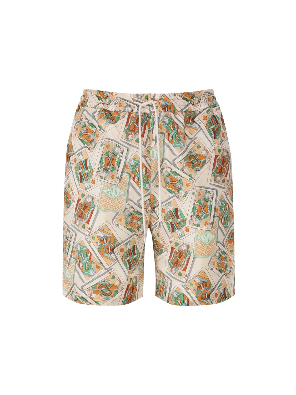 Shop Drôle De Monsieur Jeu De Cartes Linen And Cotton Blend Bermuda Shorts In Multicolour