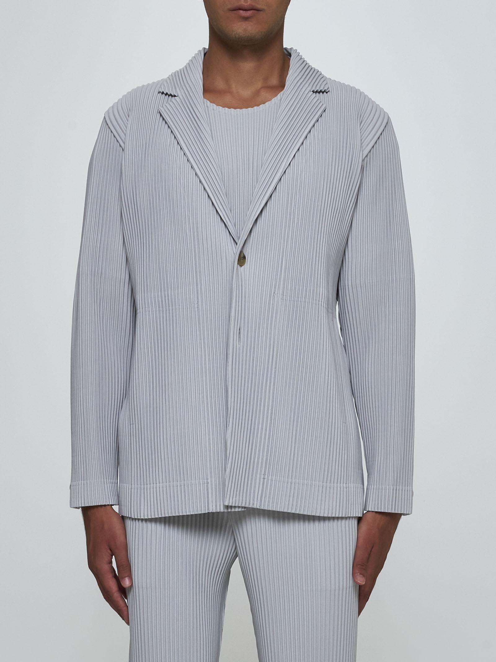 Shop Issey Miyake Pleated Fabric Single-breasted Blazer In Light Grey