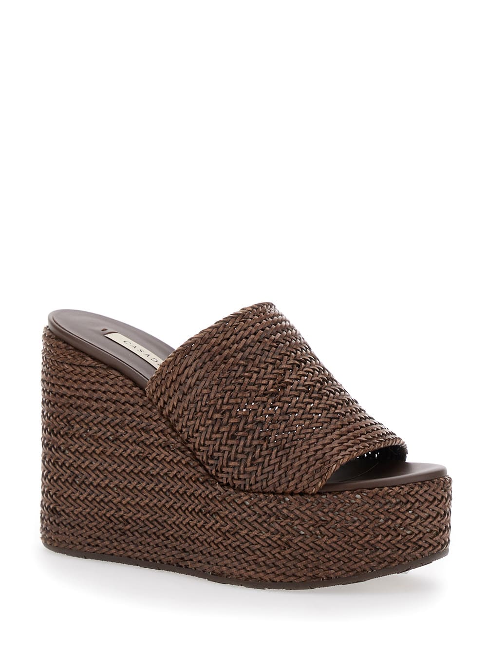 Casadei Brown Wedges With Almond Toe And Woven Design In Brown