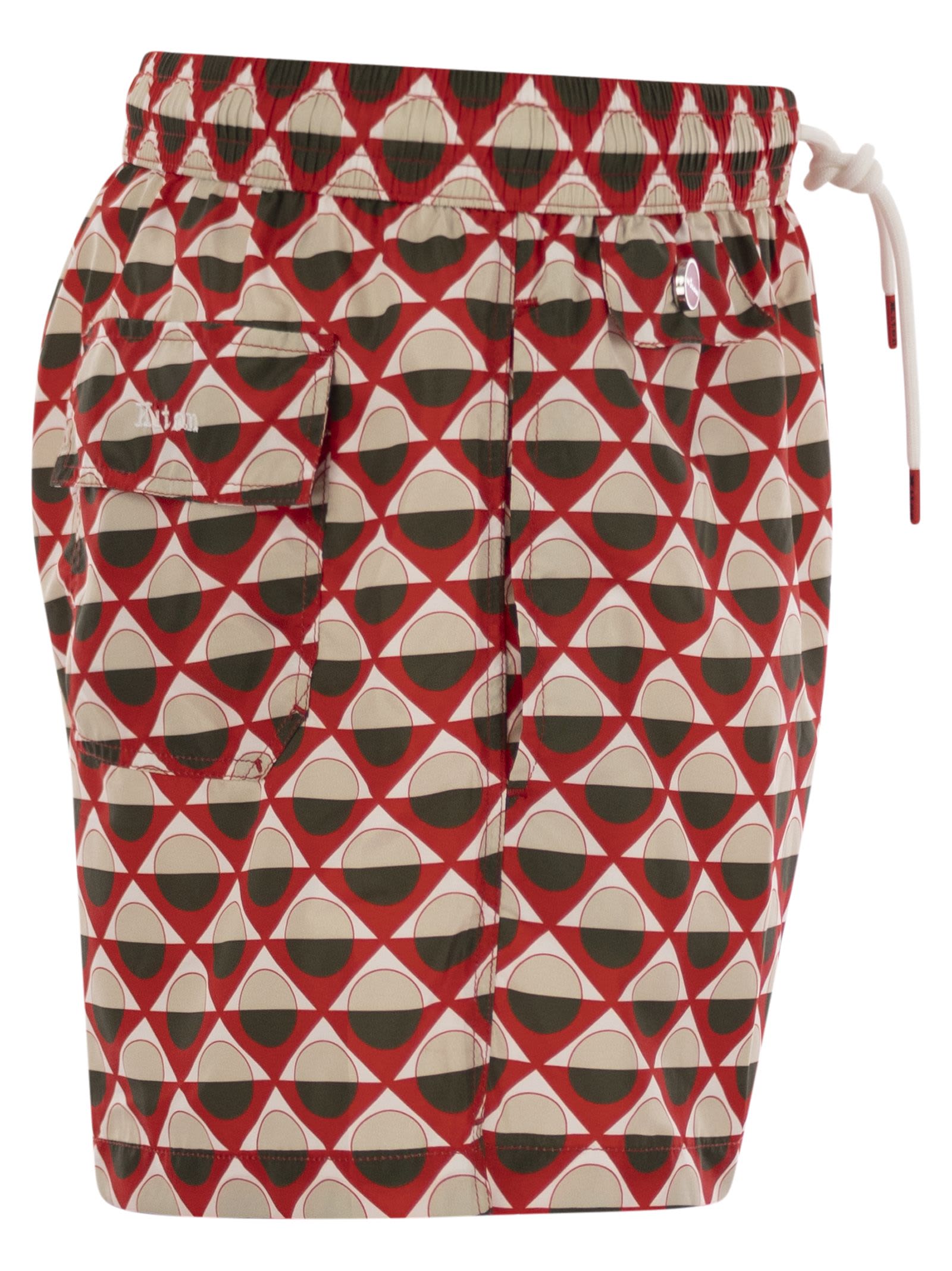 Kiton Patterned Beach Boxers In White/red