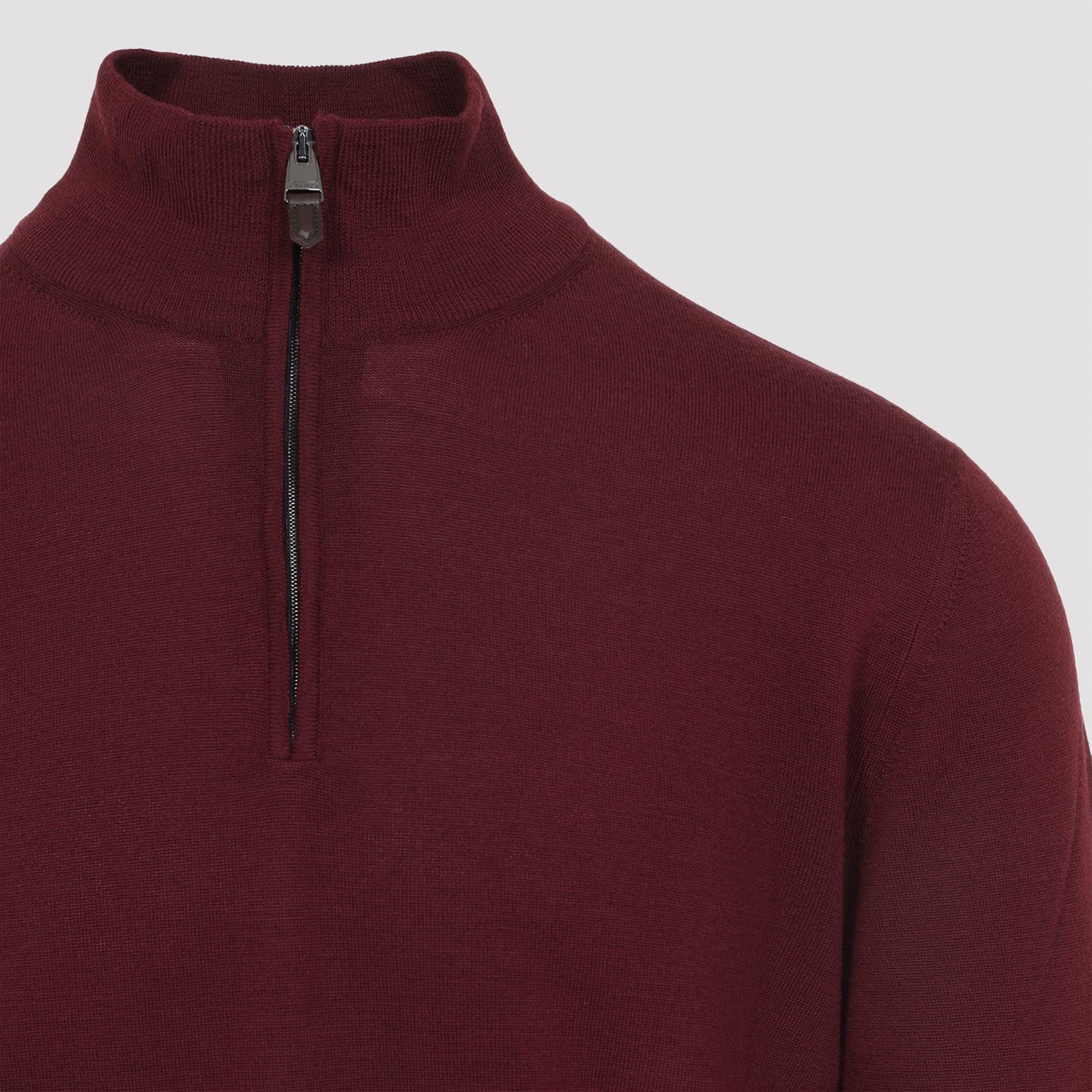 Canali Half Zip High Neck Sweater In Burgundy