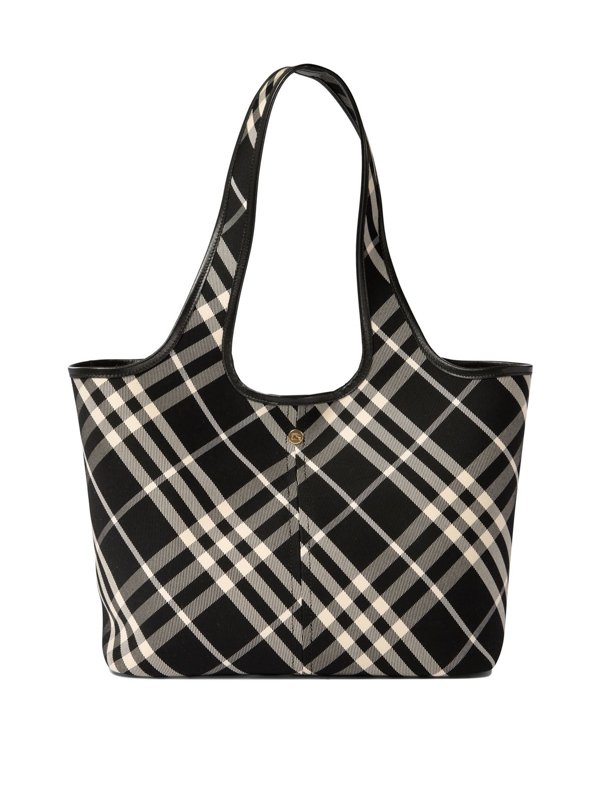 Shop Burberry Nova Checked Top Handle Bag In Black Calico