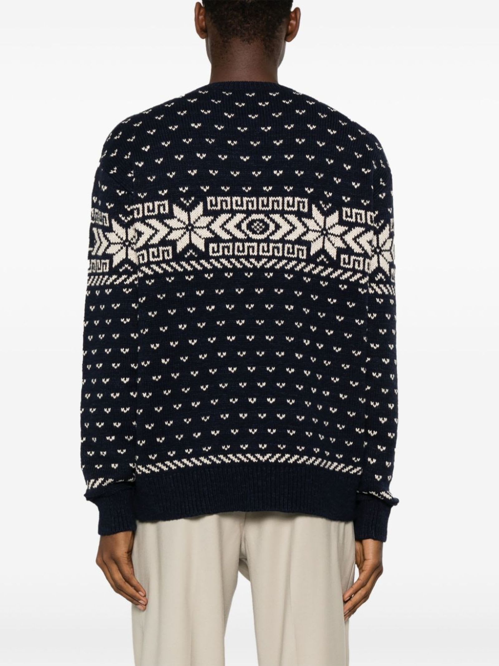 Shop Ralph Lauren Blue And White Cotton Blend Sweater