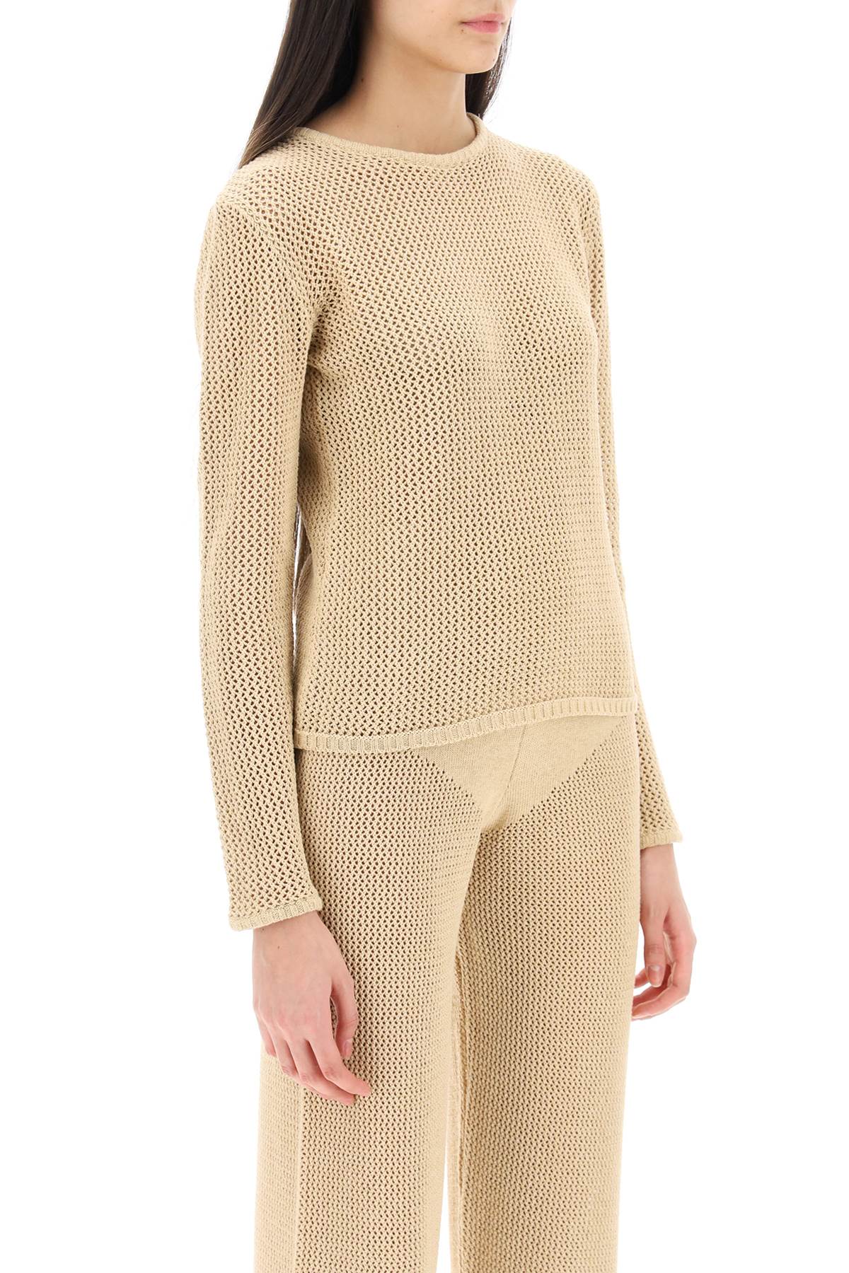 Shop Mvp Wardrobe Cambria Openwork Sweater In Nude (beige)