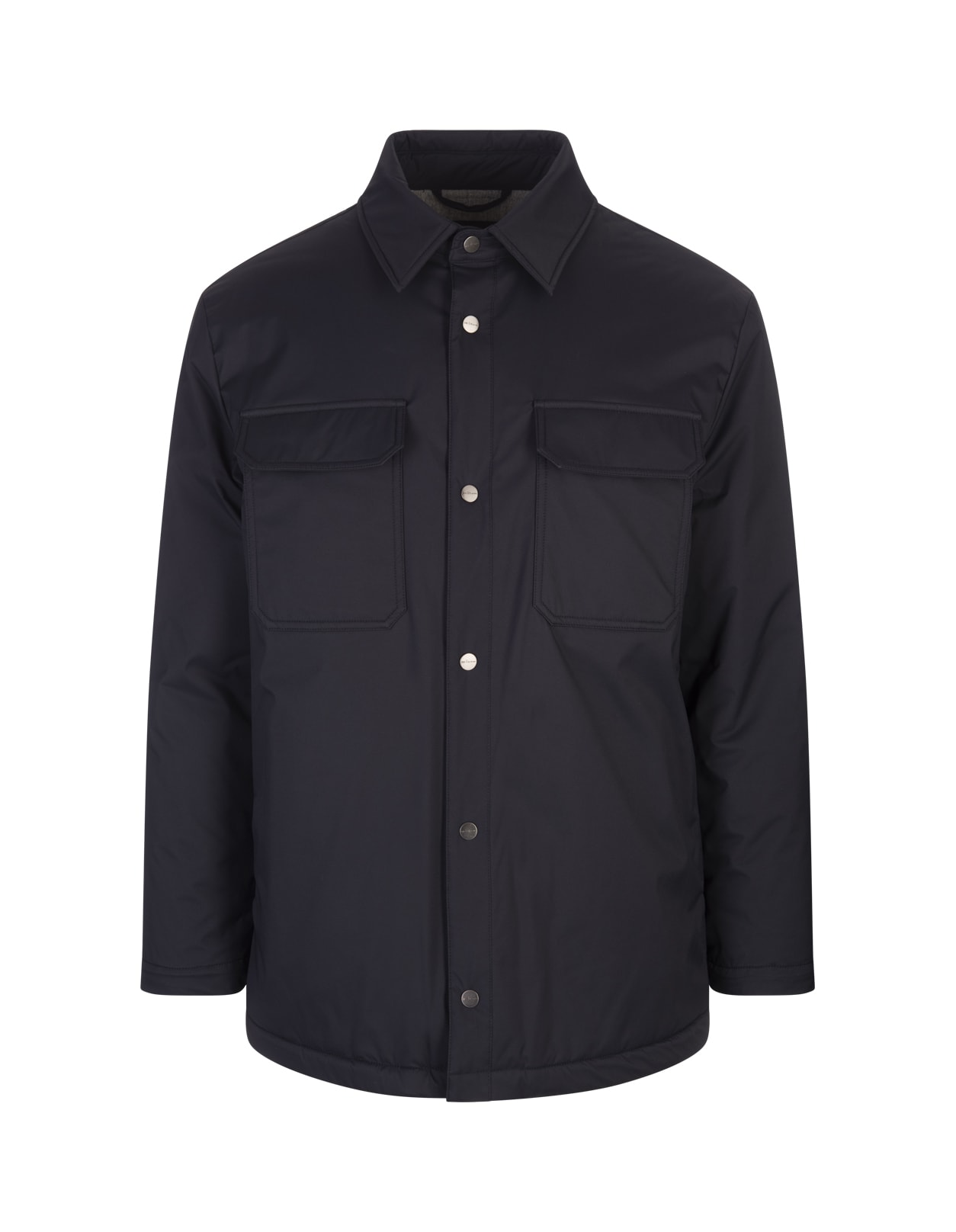 Kiton Night Blue Nylon Shirt Style Padded Jacket