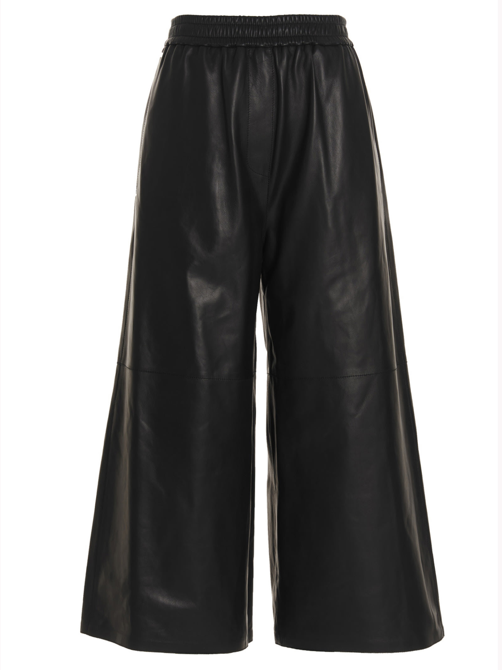 Shop Loewe Anagram Leather Trousers In Black
