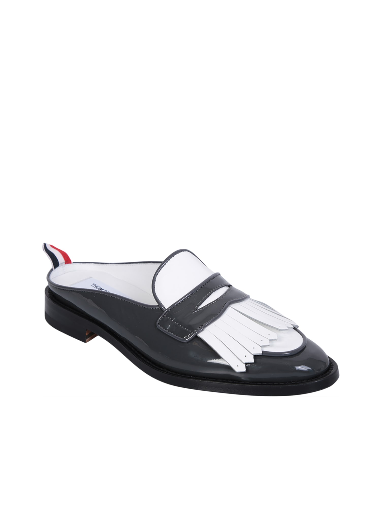 Shop Thom Browne Black And White Varsity Mule Loafer In Grey