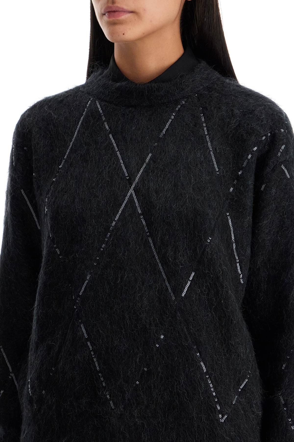 Brunello Cucinelli Pullover Con Dazzling Argyle Embroidery In Anthracite