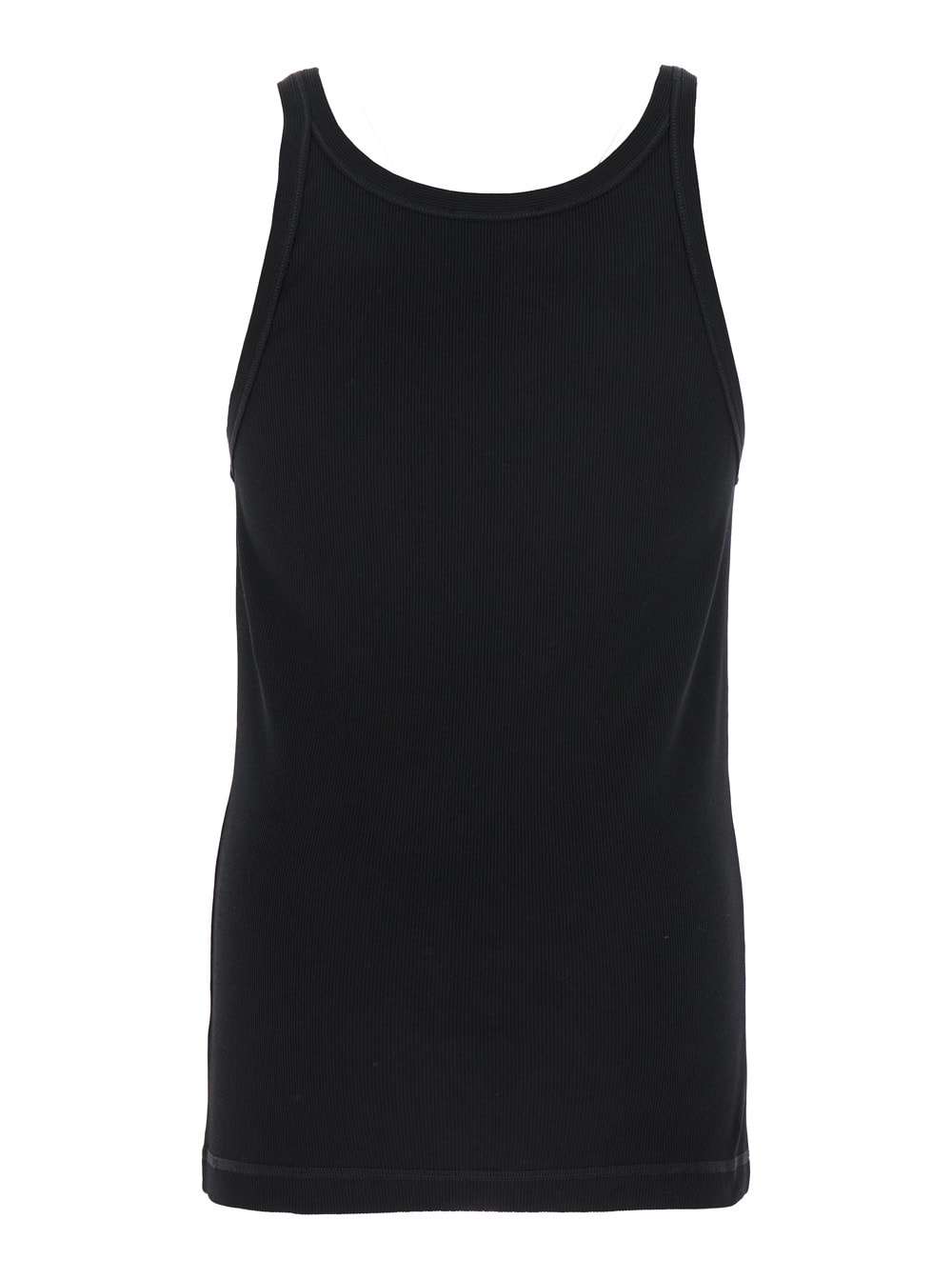 Dolce & Gabbana Black Sleeveless Top With Logo Embroidery On The Front And Ribbed Knit In Cotton Man