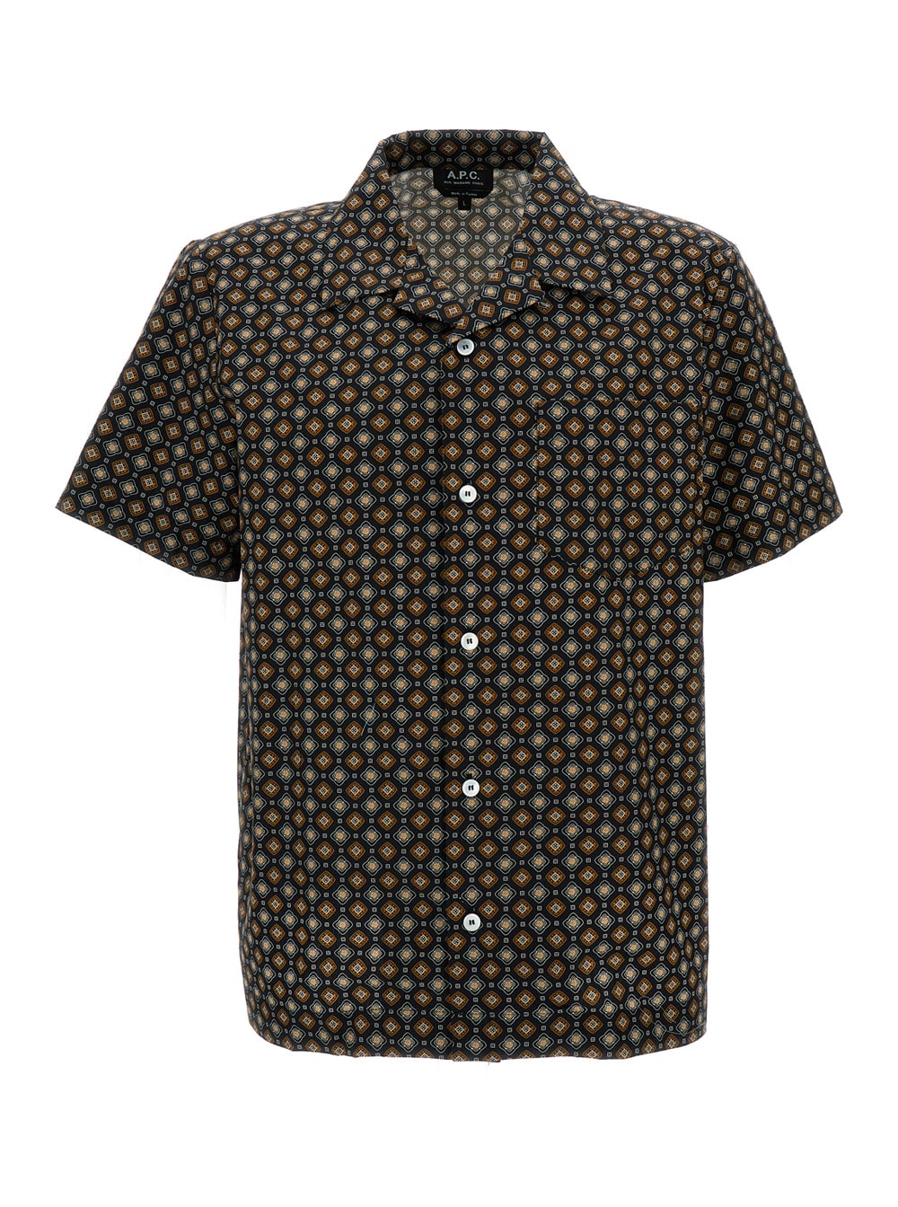Shop Apc Brown Bowling Shirt With Graphic Print In Cotton Man In Black